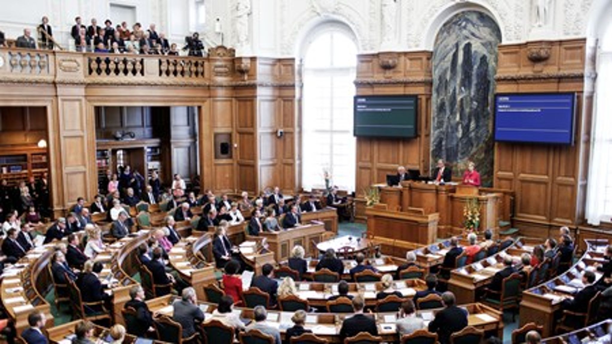 Alle Folketingets medlemmer er samlet i salen, når et nyt folketingsår begynder. 