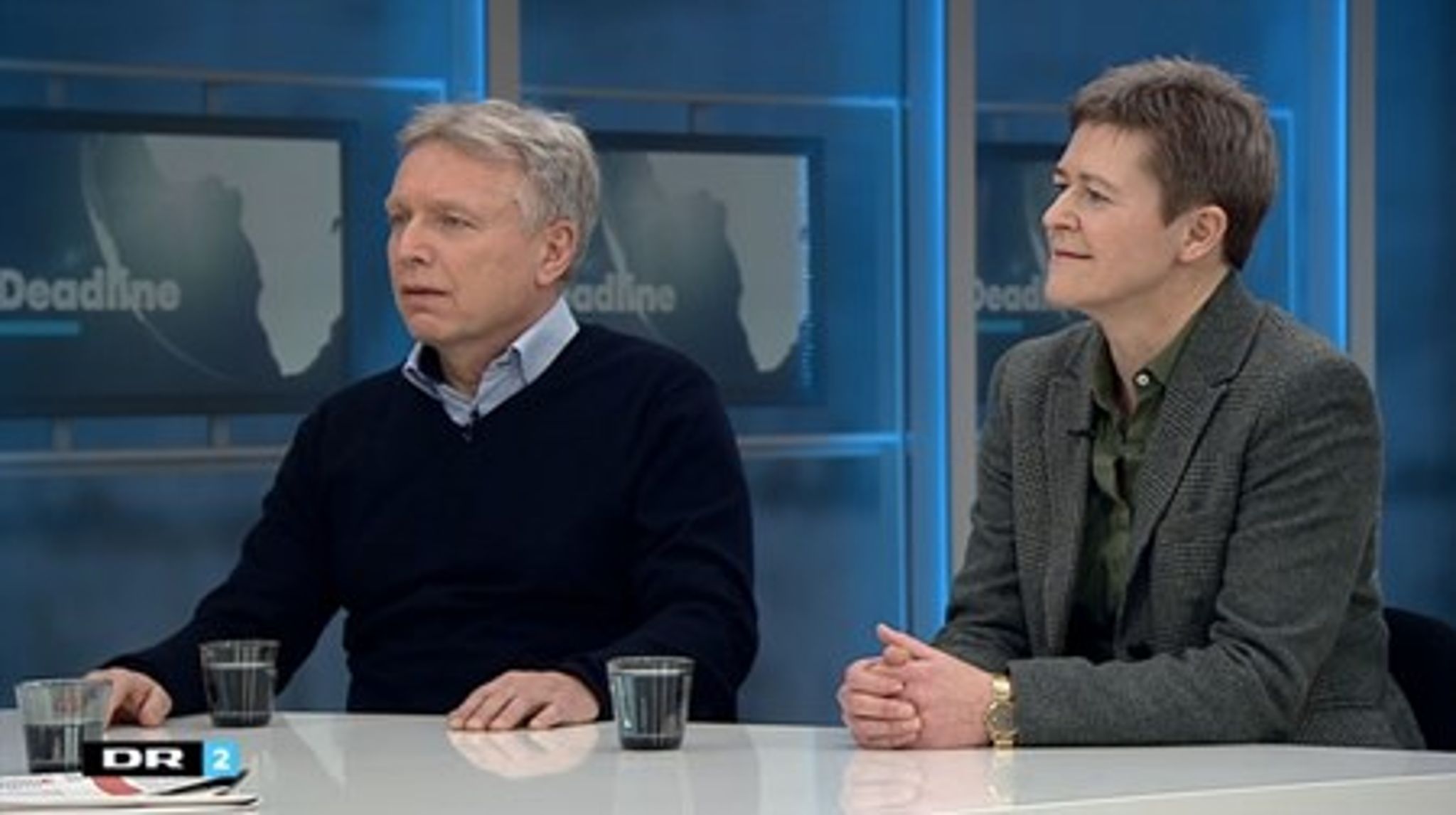 Uffe Elbæk og Josephine Fock i Deadline søndag aften.&nbsp;&nbsp;