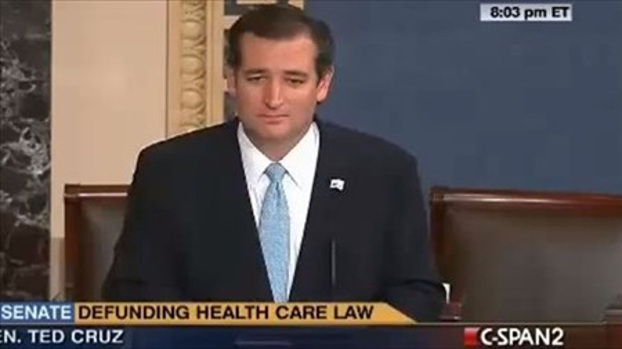 Ted Cruz fik stor medieopmærksomhed, da han i 2013 holdt en 21-timer lang maratontale mod ObamaCare, hvor han blandt andet læste op af børnebogsklassikeren 'Green Eggs and Ham'.