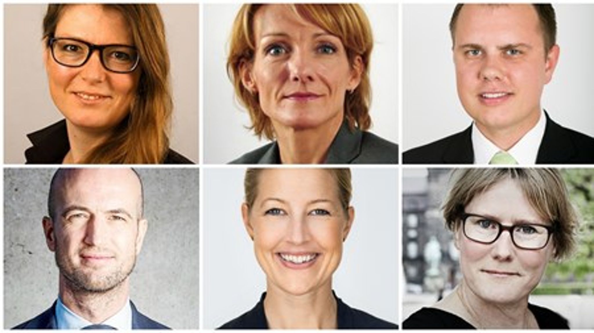 Debatpanelet består af Berit Toft Fihl fra DA (øverst tv.), integrationschef Anette Christoffersen fra Dansk Flygtningehjælp, Martin Henriksen fra DF, Arriva-chef Nikolaj Wendelboe (nederst tv.), Sofie Carsten Nielsen fra Radikale, FTF-formand Bente Sorgenfrey, Aarhus-borgmester Jacob Bundsgaard (ikke på foto) og Marcus Knuth fra Venstre (ikke på foto).