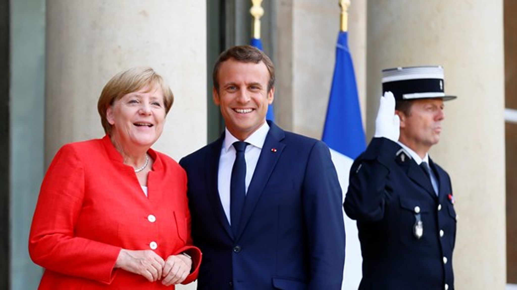 Den gode stemning mellem den tyske kansler, Angela Merkel, og Frankrigs præsident, Emmanuel Macron, kan komme på prøve efter det tyske valg på søndag. 