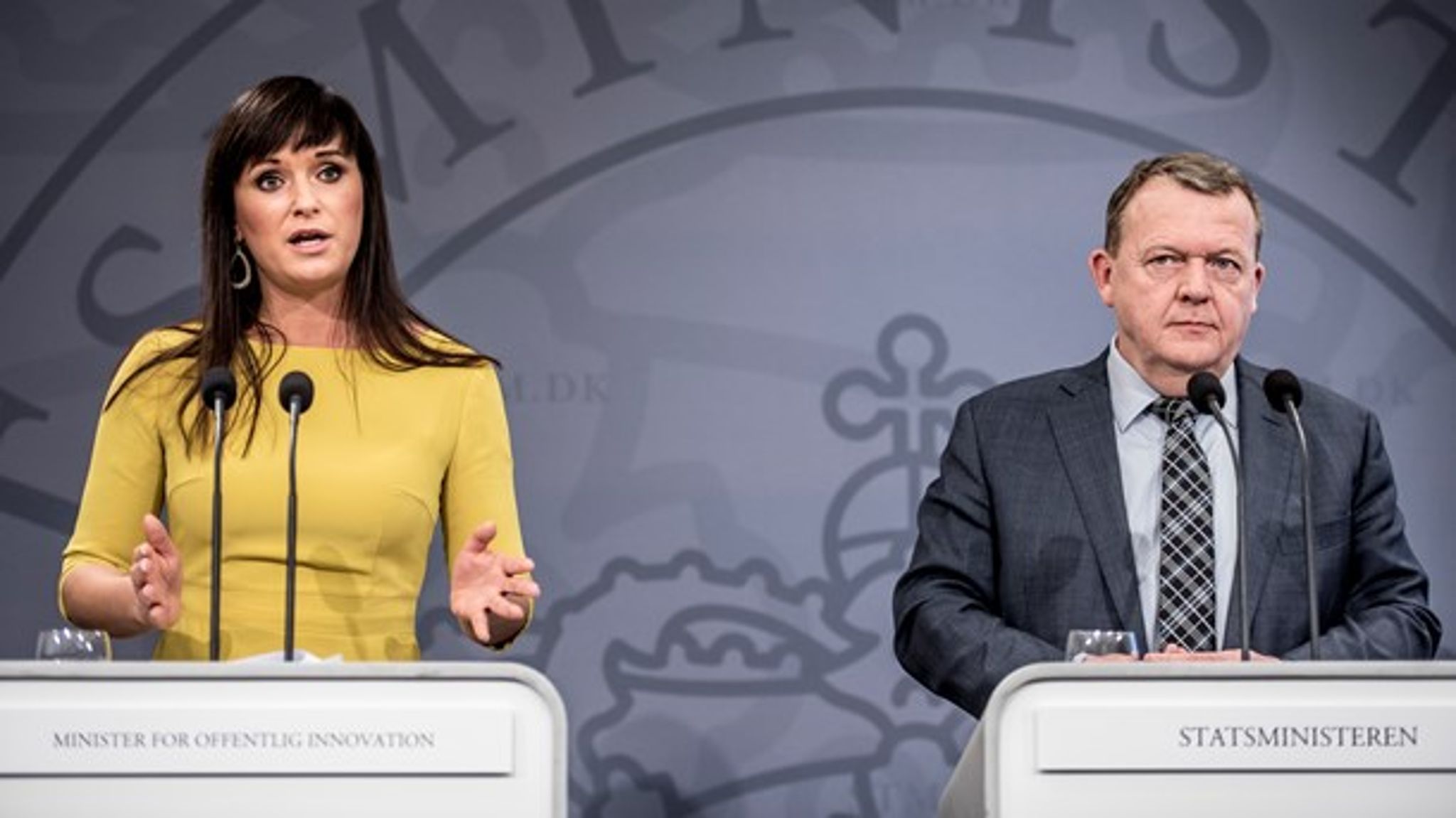 Statsminister Lars Løkke Rasmussen (V) og minister for offentlig innovation Sophie Løhde (V)&nbsp;præsenterer deres planer om at flytte 4000 statslige arbejdspladser.