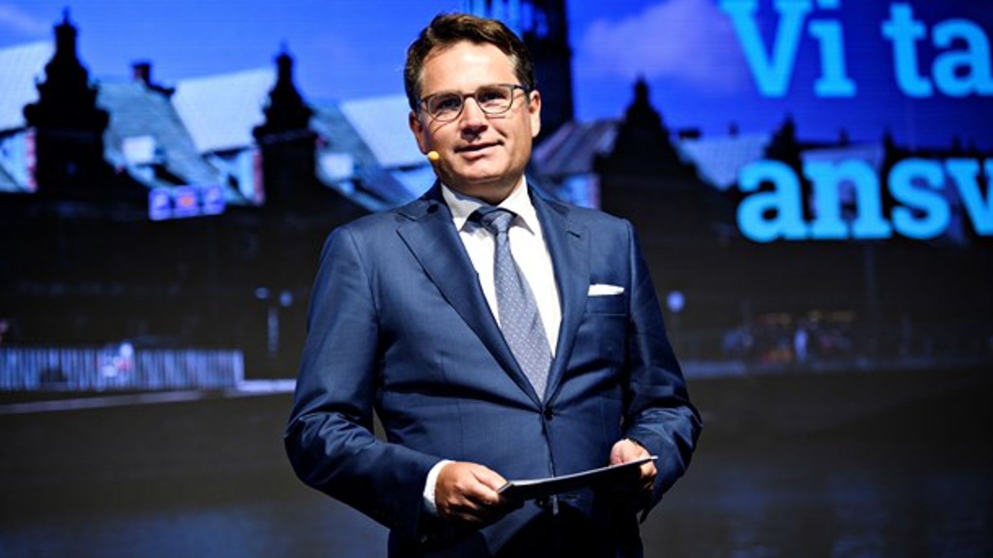 Topbillede: Erhvervsminister Brian Mikkelsen holder tale, da Netcompany børsnoteres 7. juni 2018. 