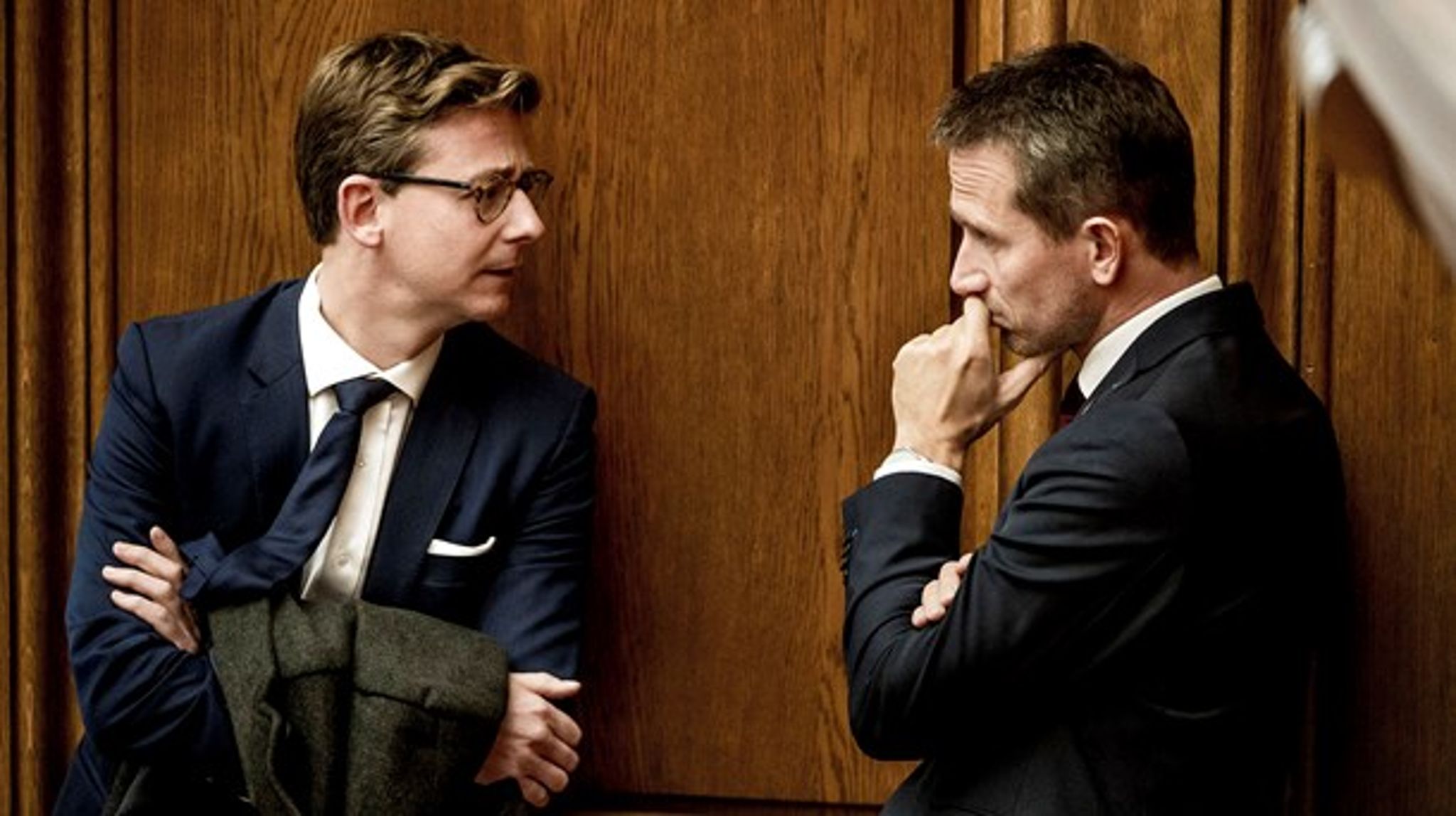 Skatteminister Karsten Laurtizen (V) og finansminister Kristian Jensen (V) ved Folketingets åbning i oktober 2018 (arkiv).