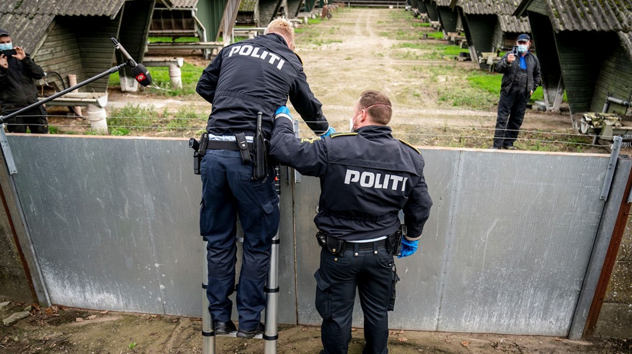 Politiet forsøger at få adgang til en smittet minkfarm tilbage i oktober 2020, da minkene skal aflives.&nbsp;