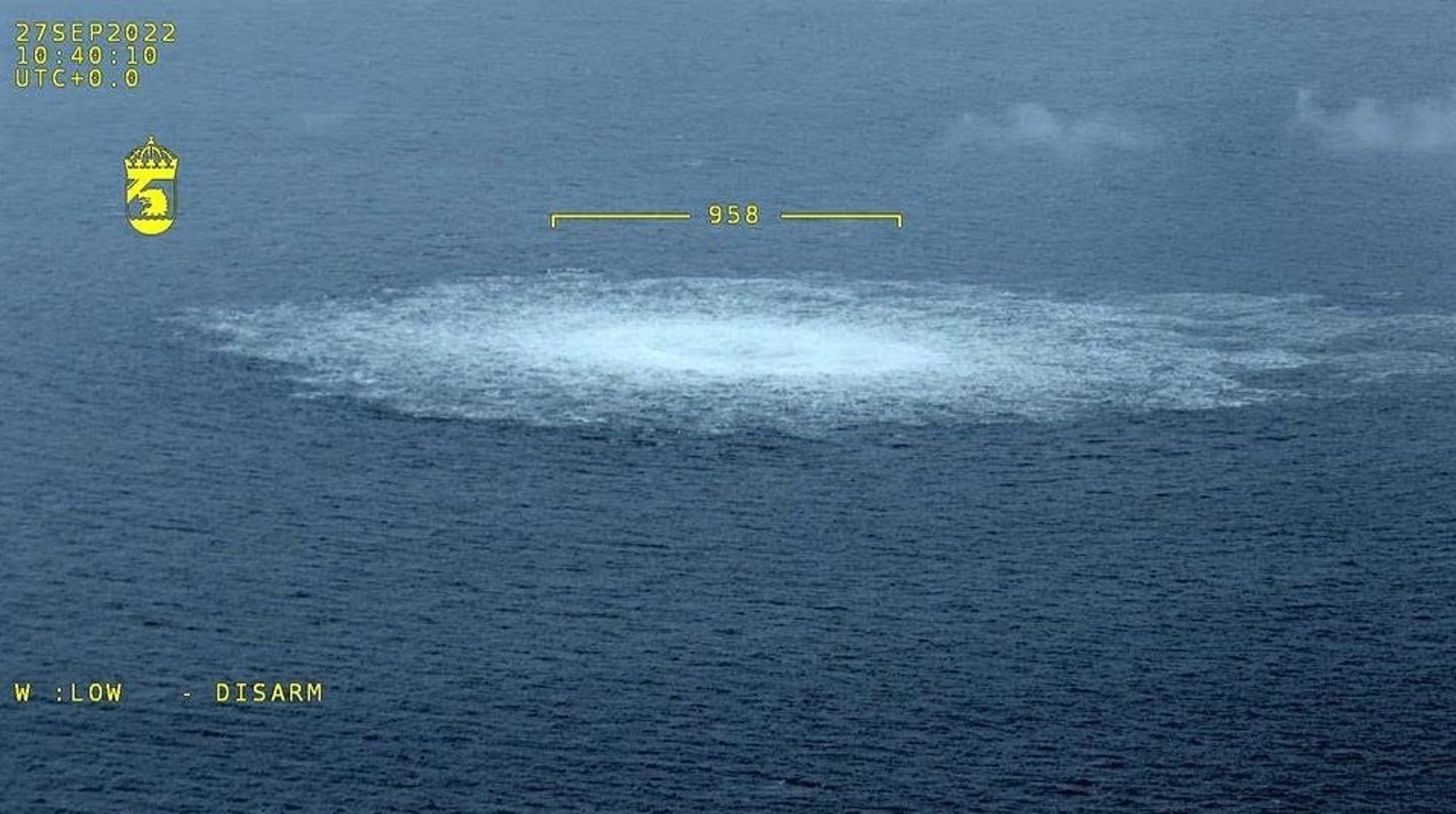 Den svenske kystvagt har fundet et fjerde læk på Nord Stream-rørledningerne. Fotoet viser en af de andre&nbsp;allerede kendte lækager.