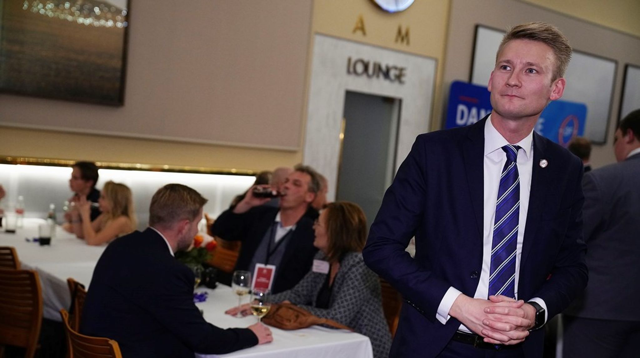 Dansk Folkepartis europaparlamentsmedlem Peter Kofod ved partiets valgfest på Christiansborg tirsdag aften.