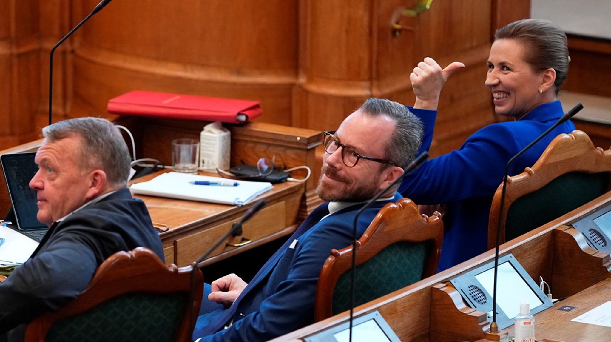 Udenrigsministeren, økonomiministeren og statsministeren til åbningsdebat torsdag den 5. oktober 2023.&nbsp;