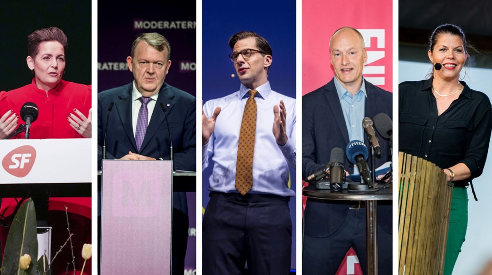 Pia Olsen Dyhr, Lars Løkke, Alex Vanopslagh Pelle Dragsted og&nbsp;Franciska Rosenkilde samles med partiernes bagland til forårets landsmøder.