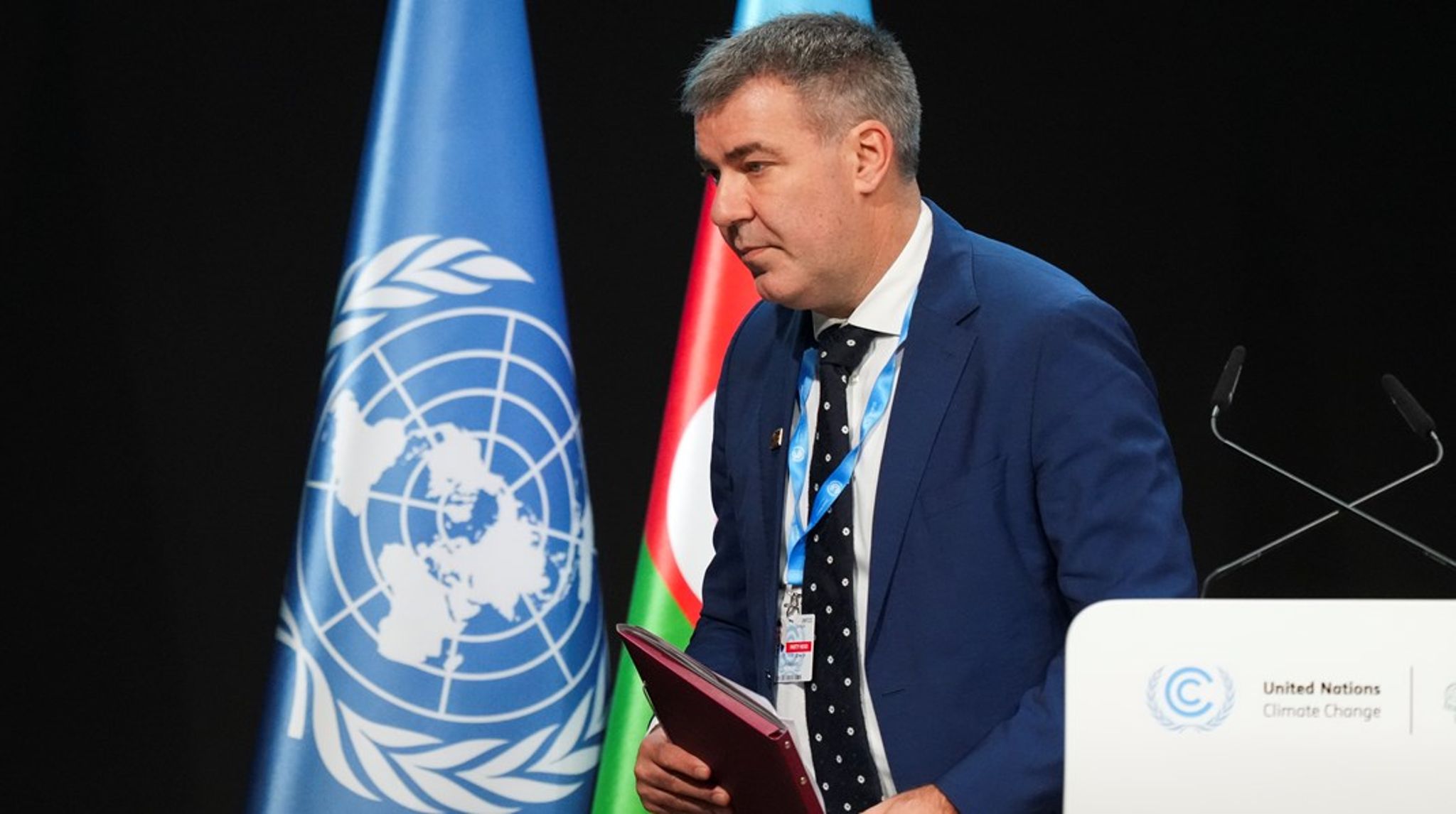 Lars Aagaard ved FN's seneste klimatopmøde, som fandt sted i Aserbajdsjan. Den danske klimaminister får en vigtig rolle ved årets COP i Brasilien, hvor han skal være EU's chefforhandler. 