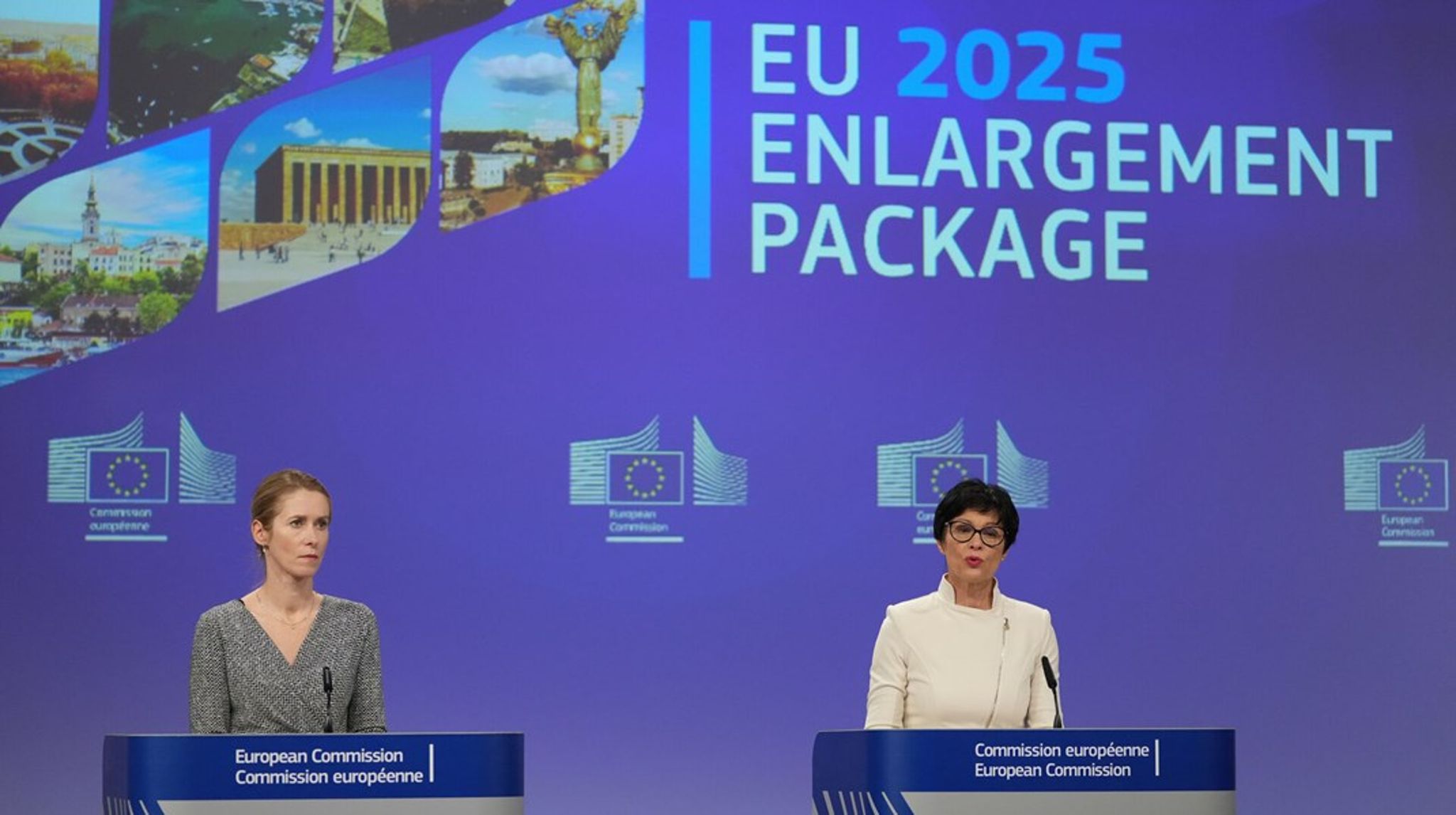 EU-udenrigschef Kaja Kallas (t.v.) og udvidelseskommissær Marta Kos (t.h.) er begge fra lande, som kom ind ved den såkaldte big bang-udvidelse med ti lande for over 20 år siden.