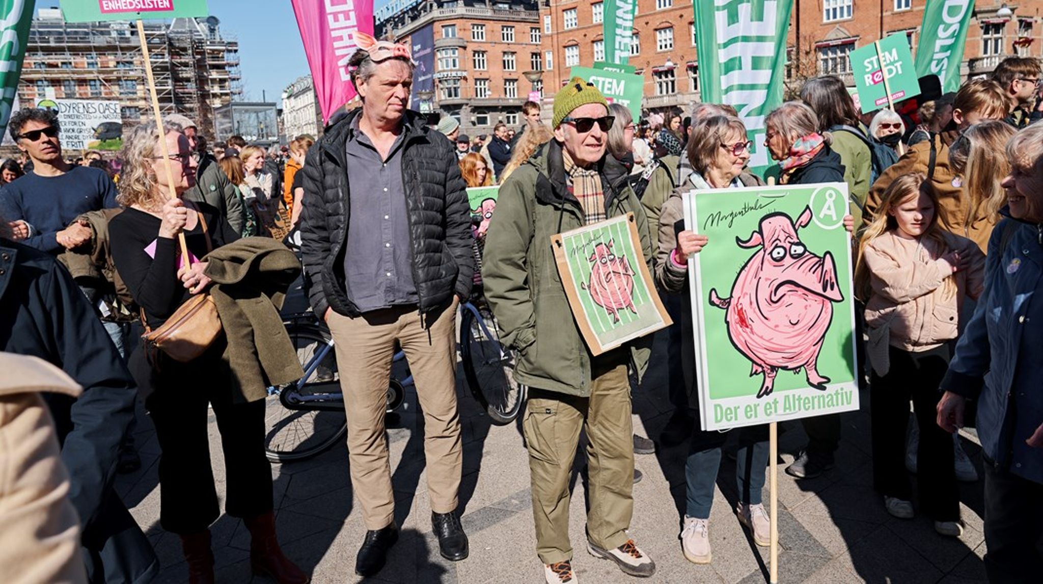 Politikerne over en bred kam ledte efter den nemme syndebuk (landmanden), mens de fredede det egentlige problem: danskerne, skriver David Trads. Billede fra demonstration imod svineproduktion 22. marts på Rådhuspladsen i København.