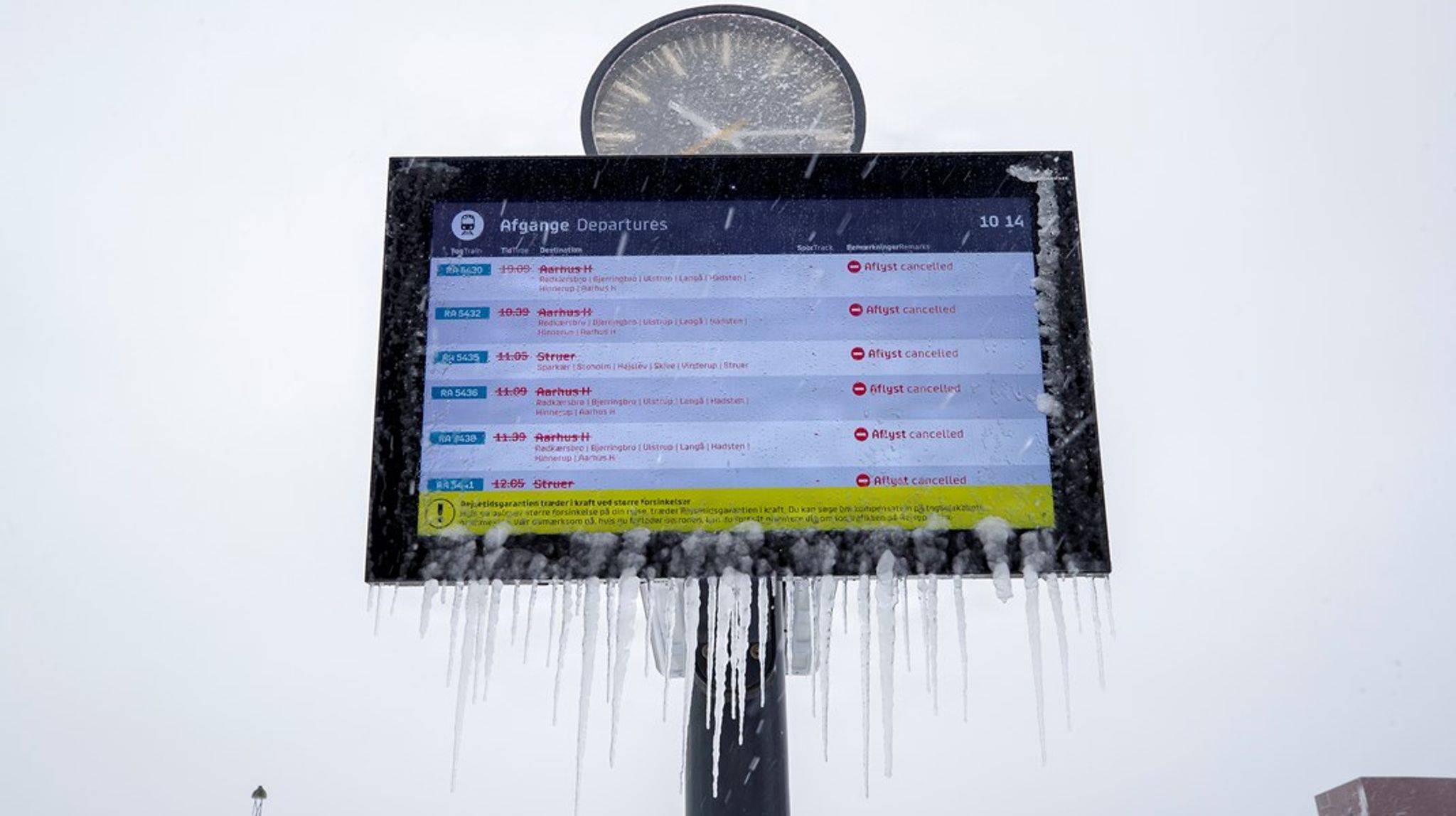 I januar 2024 måtte DSB aflyse flere togafgange under en voldsom snestorm.