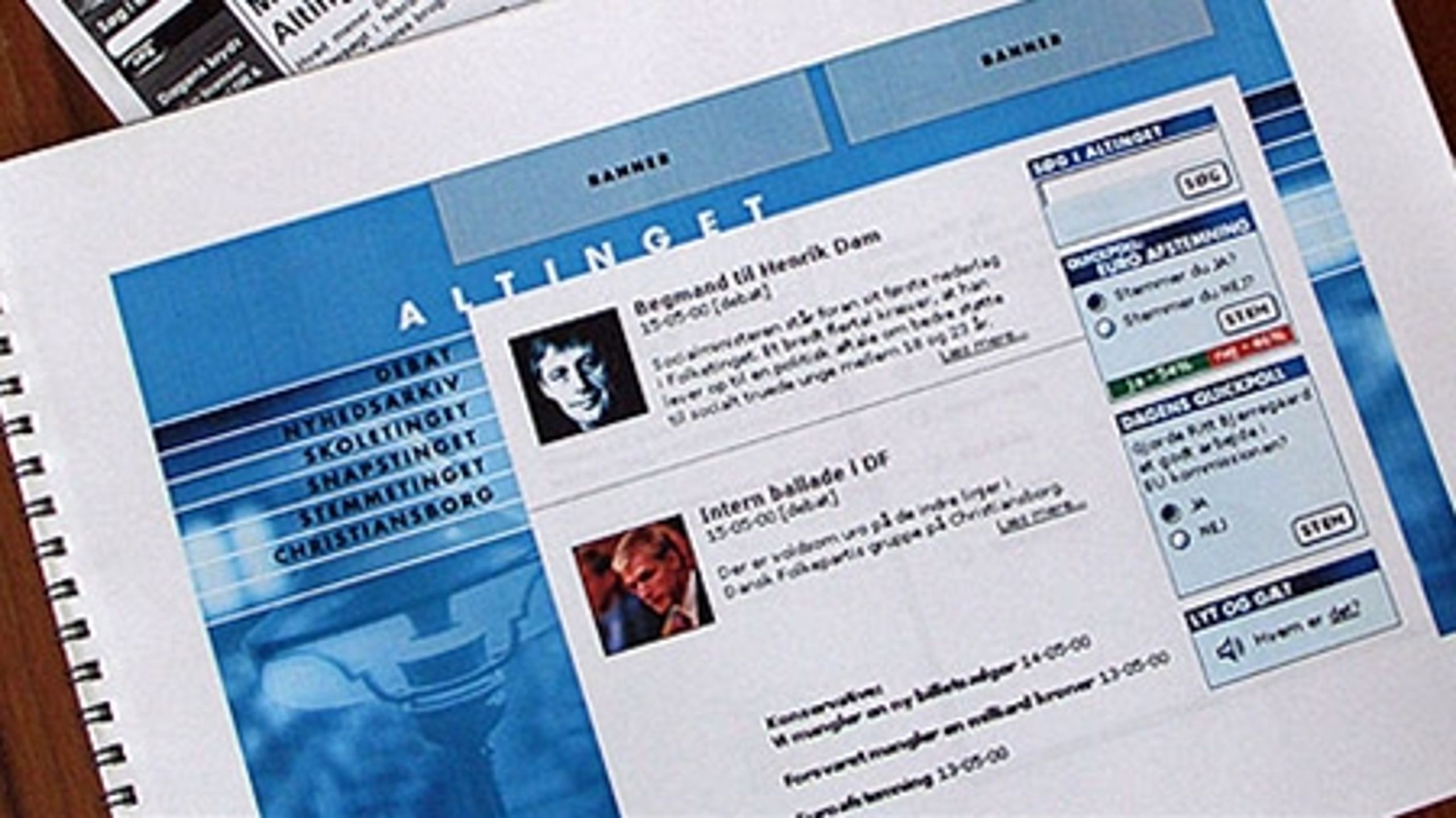 Skitse fra 2000 til det første Altinget.dk, lavet af Christian Sørensen, dengang Mousehouse, nu Supermouse. 