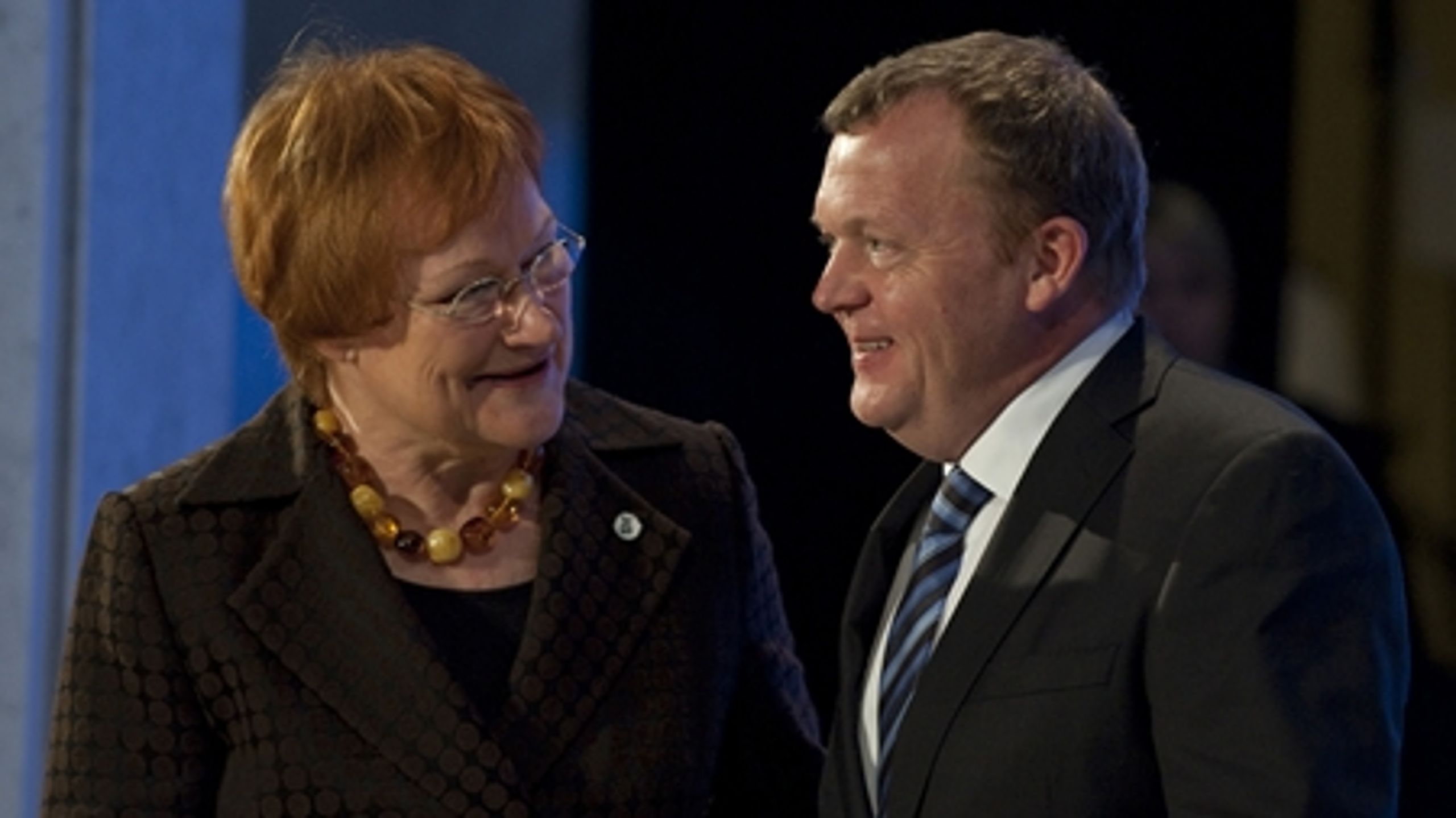 Finlands præsident, Tarja Halonen og Danmarks statsminister, Lars Løkke Rasmussen ved mødet i Helsinki.
