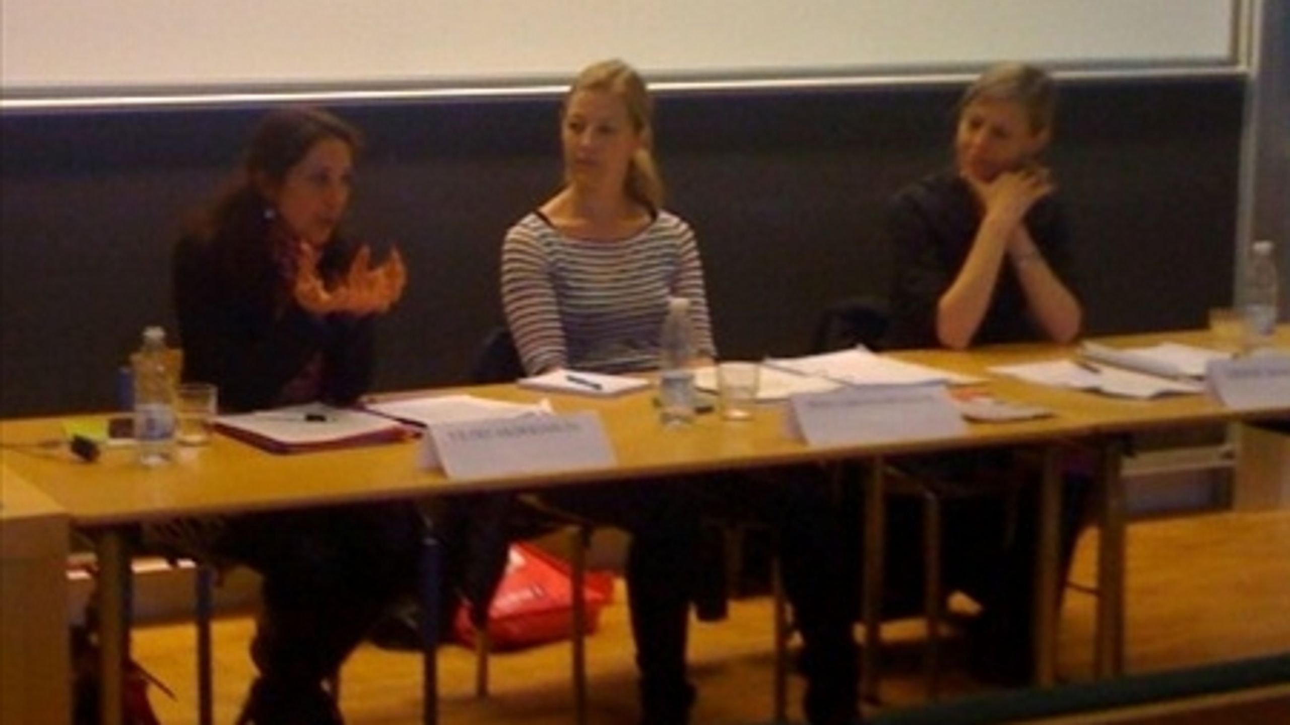 Yildiz Akdogan (S), Sofie Carsten Nielsen (R) og Trine Mach (SF) debattede venstrefløjens europapolitik i fredags.