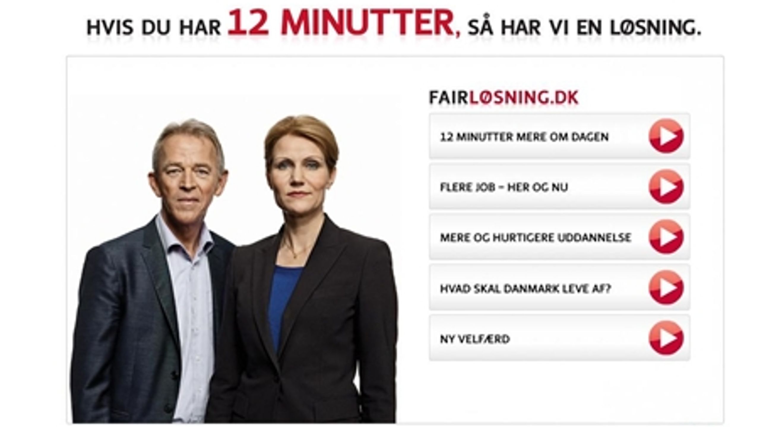 12 minutters ekstra arbejde om dagen i gennemsnit er hjørnestenen i S-SF-planen Fair Løsning. Det kommer derfor meget på tværs, at LO's næstformand først vil høre tale om ekstra arbejde, "når de 163.000 ledige er kommet i arbejde".