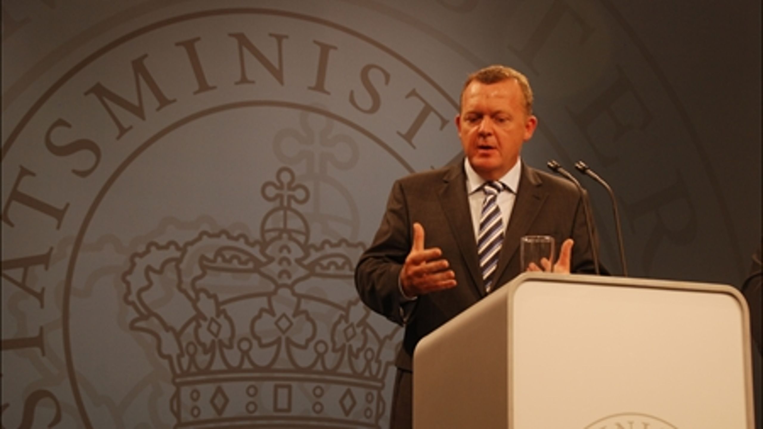 Statsminister Lars Løkke Rasmussen (V) ved fremlæggelsen af regeringens vækstpakke, dagen før finanslovsforslaget blev offentliggjort.