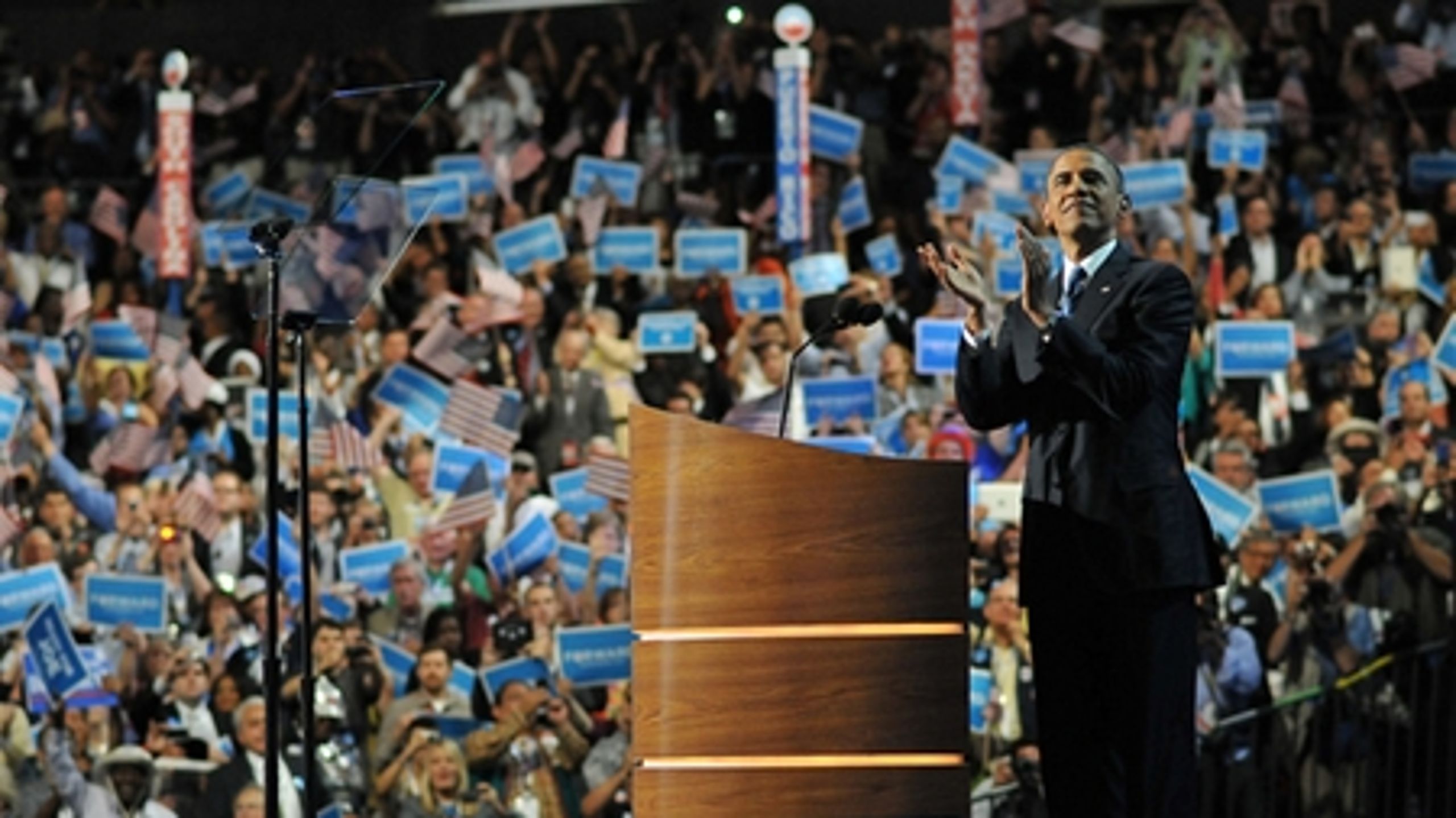 Præsident Obamas tale på det demokratiske konvent torsdag var alvorlig, men Obama løftede dog stemningen flere gange med vittigheder.