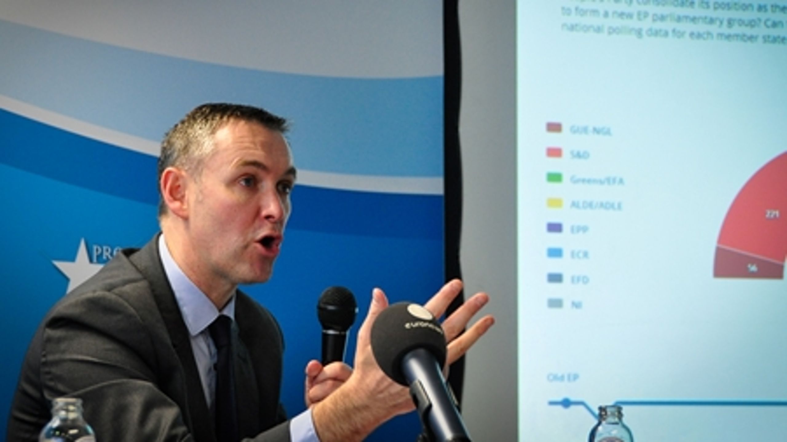 Simon Hix professor ved London School of Economics præsenterede valgprognosen på vegne af PollWatch Europe onsdag i Bruxelles.