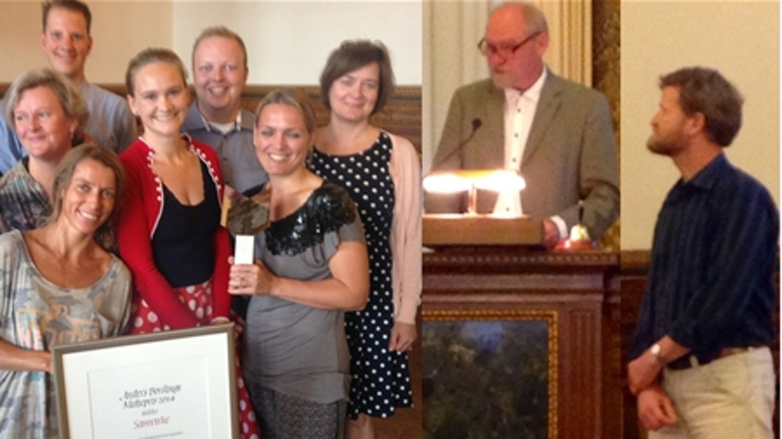 Samvirke-redaktionen med Medieprisen, Anders Bording-komiteens formand Kristian Lund og Dagens Medicin-journalisten Niels-Bjørn Albinus, der modtog Journalistprisen.