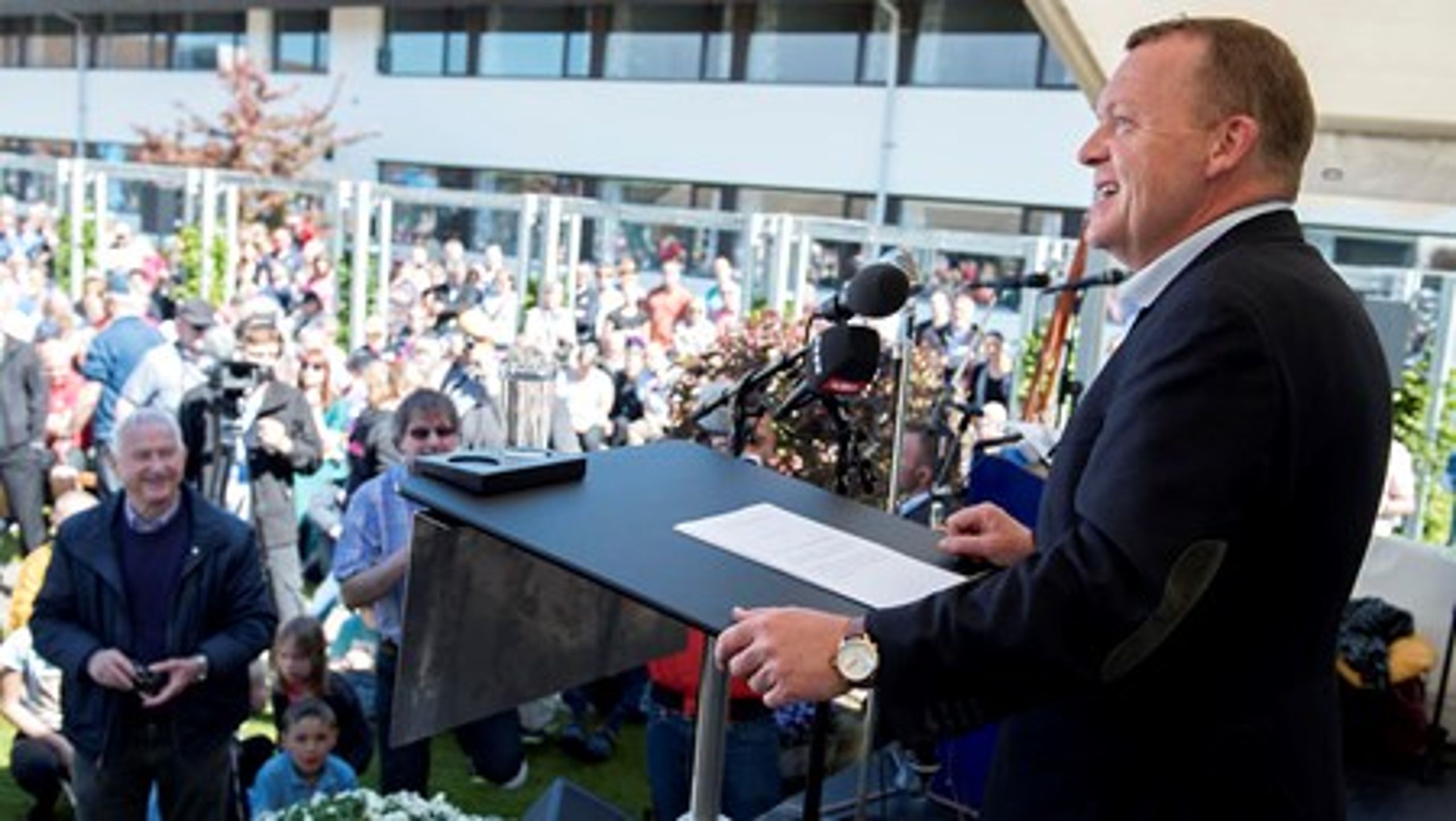 Venstres formand Lars Løkke Rasmussen taler på Metalskolen i Jørlund.
