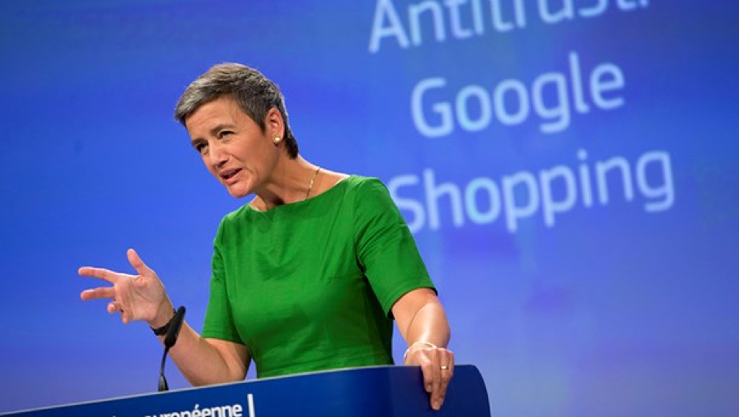 EU's konkurrencekommissær, Margrethe Vestager, kræver 7,5 milliarder kroner i erstatning fra Qualcomm.&nbsp;
