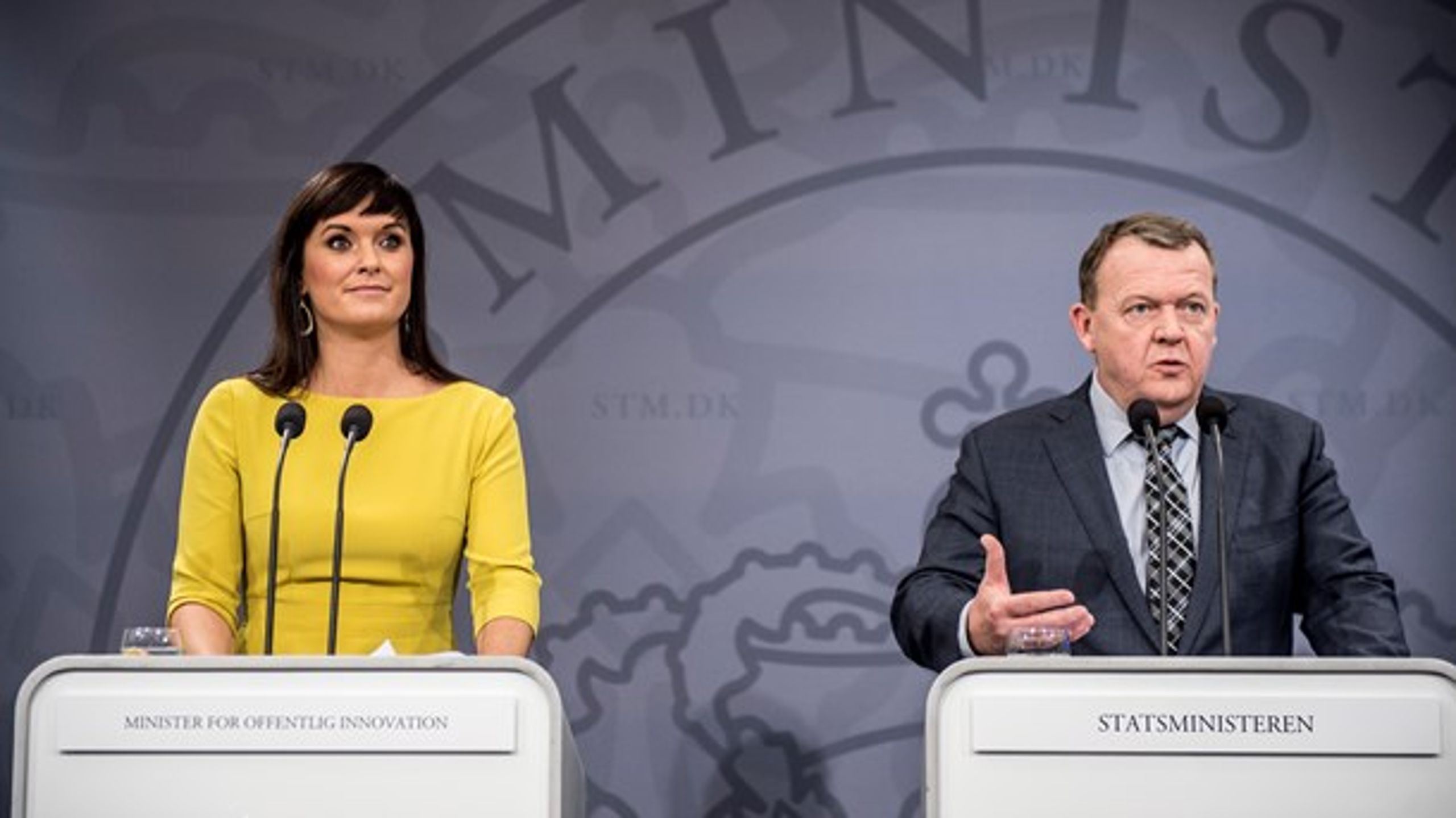 Pressemøde i Statsministeriet med statsminister Lars Løkke Rasmussen og minister for offentlig innovation Sophie Løhde, som præsenterer "Bedre balance II – statslige arbejdspladser tættere på borgere og virksomheder".