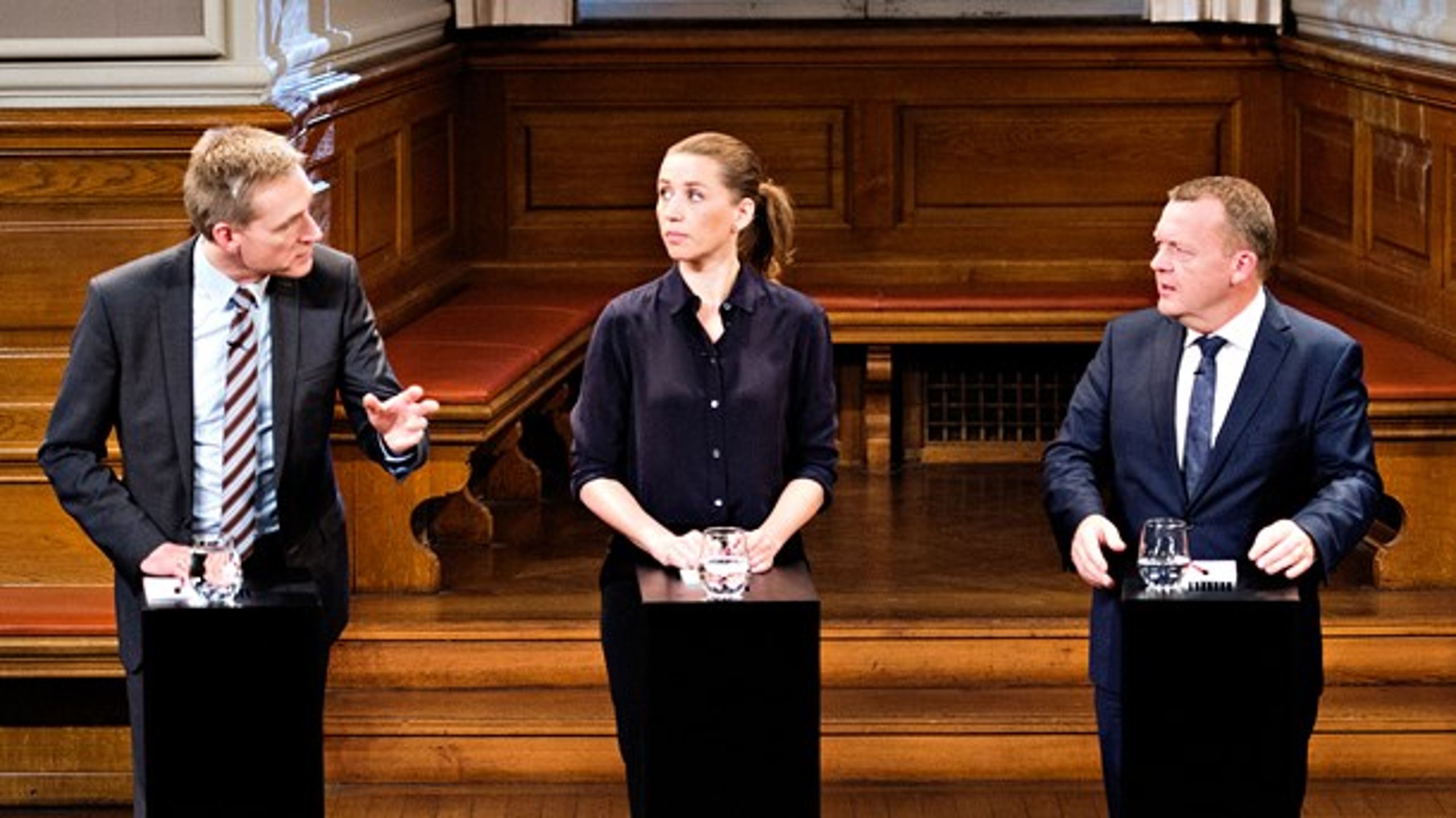 Forholdet&nbsp;Kristian Thulesen Dahl (DF), Mette Frederiksen (S) og Lars Løkke Rasmussen (V) har &nbsp;forskubbet sig afgørende de sidste par år, og det giver Mette Frederiksen flere kort at spille med, hvis hun vinder valget.<br>