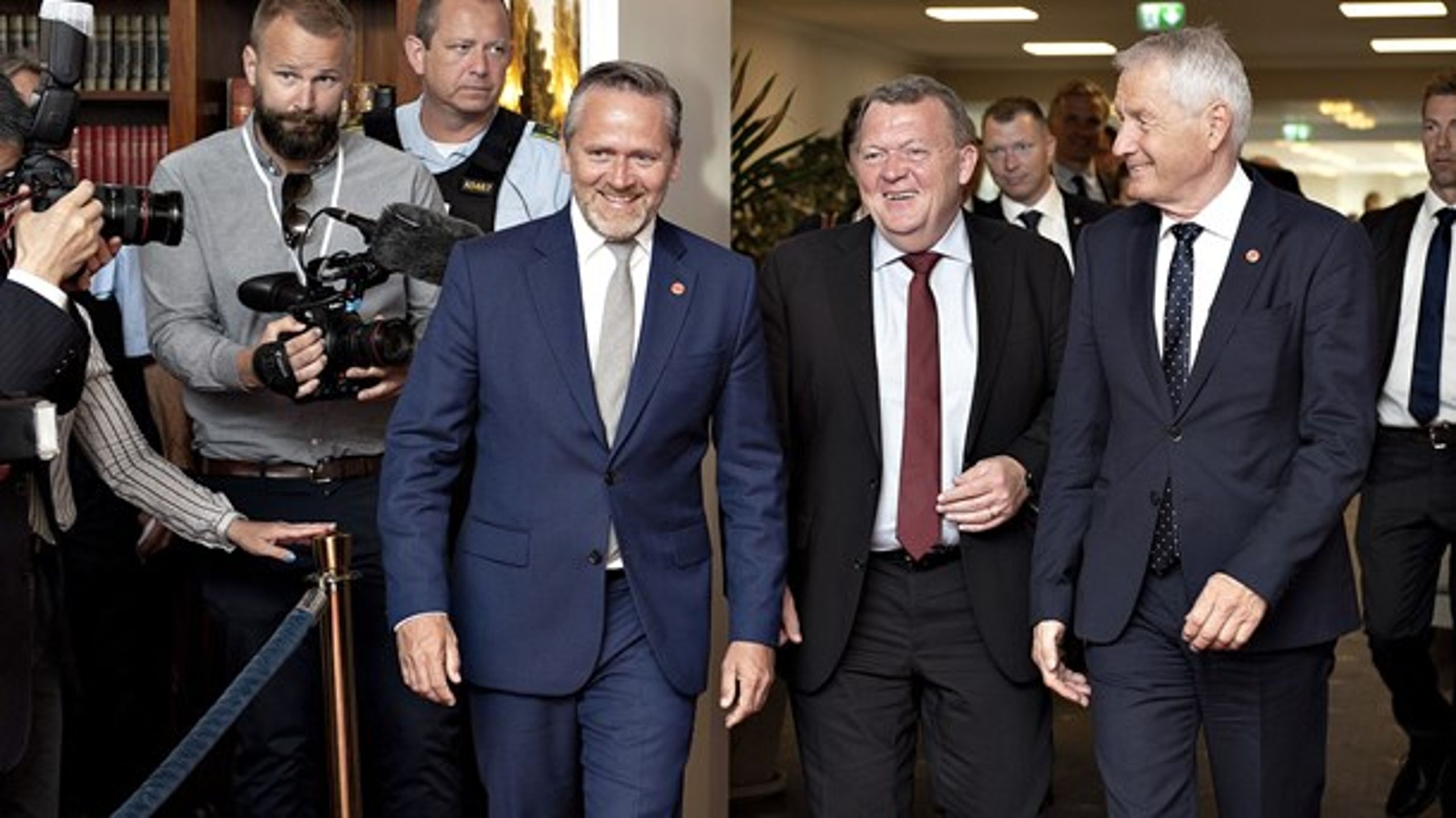 Anders Samuelsen, Lars Løkke Rasmussen og Europarådets generealsekretær Thorbjørn Jagland under Danmarks formandskab i Europarådet (18. maj 2018).