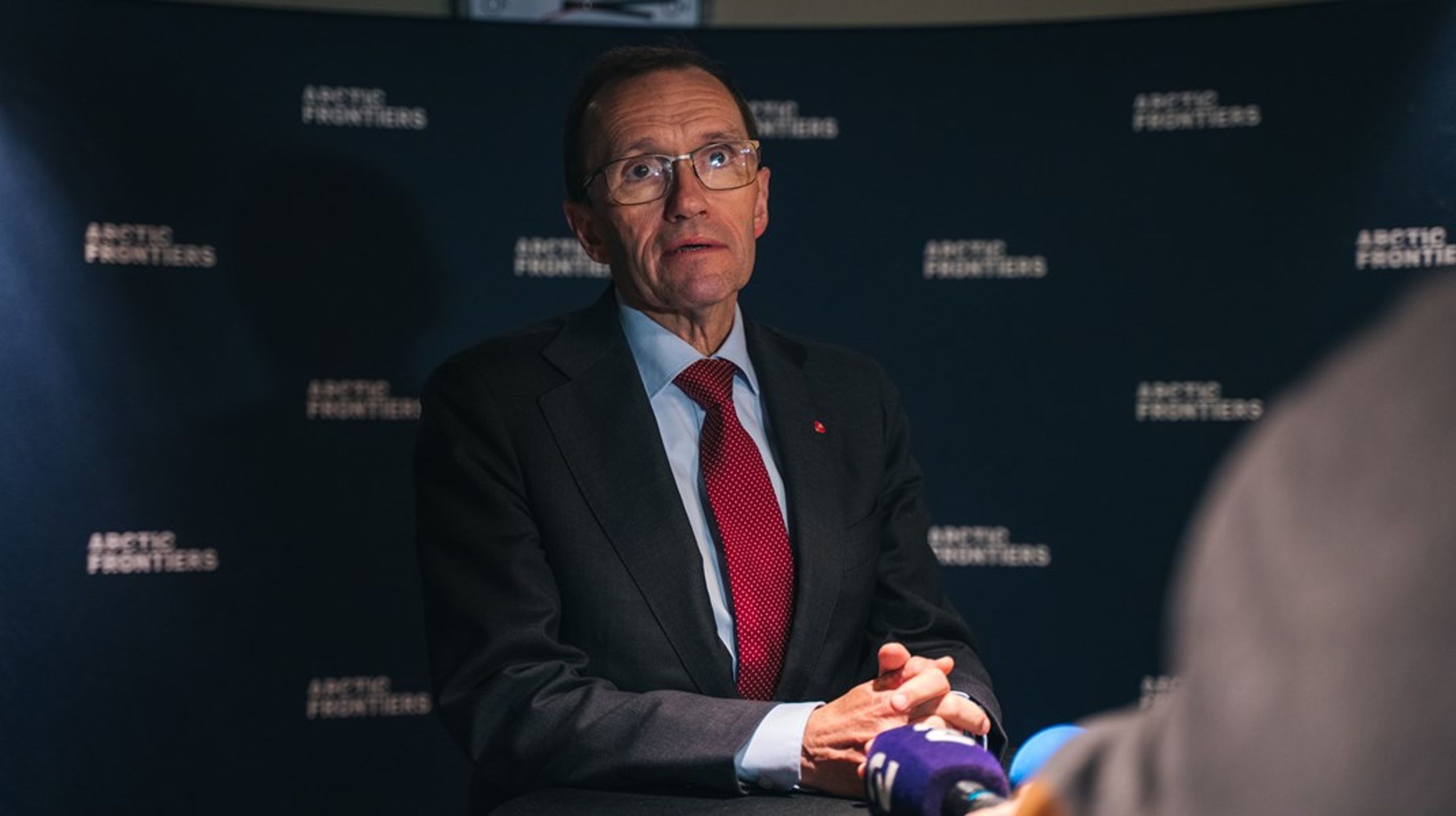 Udenrigsminister Espen Barth Eide møder journalister til konferencen Arctic Frontiers i Tromsø. <br>