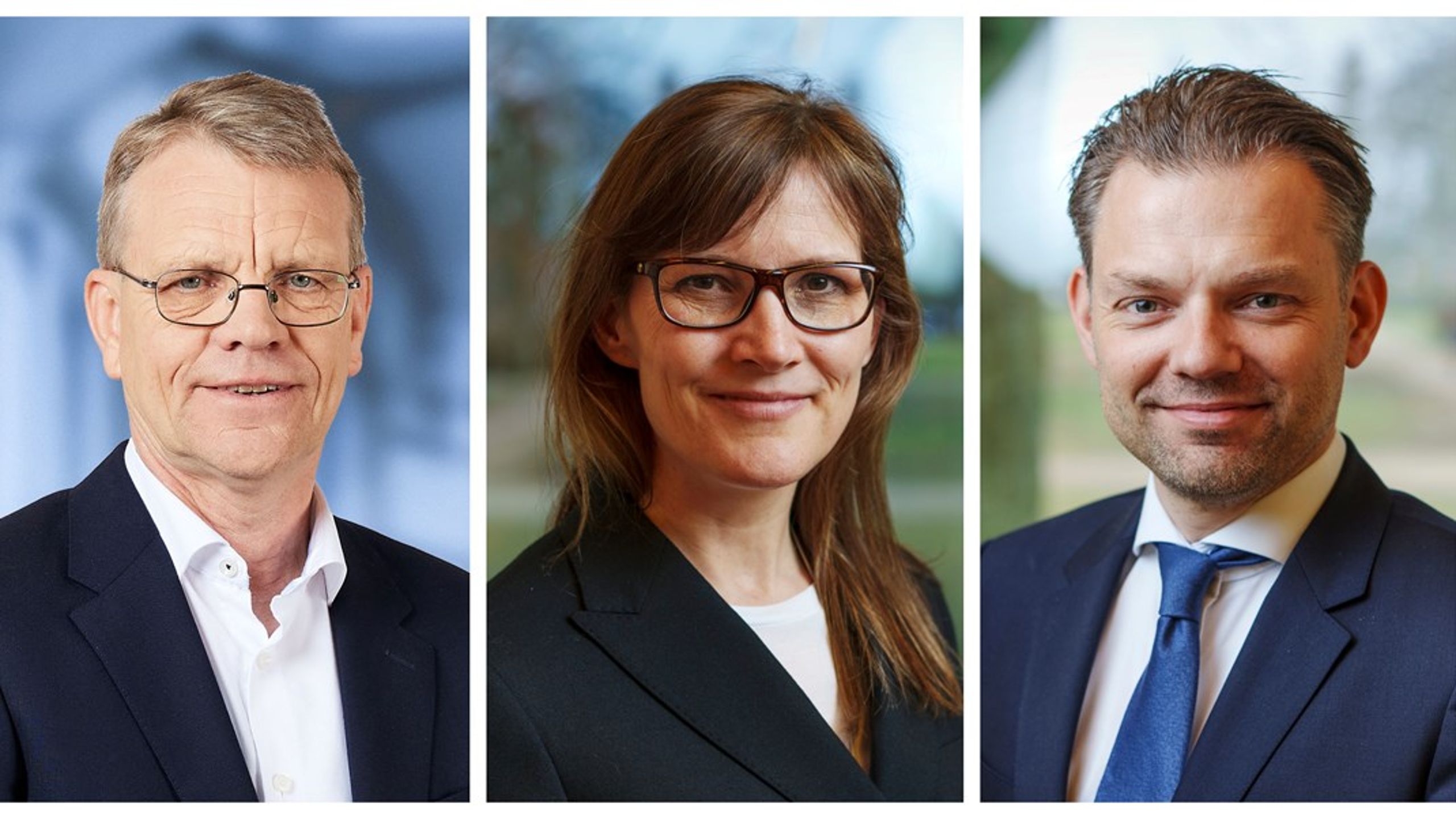 Borgmestrene Mikael Klitgaard (V) fra Brønderslev Kommune (t.v.), Benedikte Kiær (K) fra Helsingør og Michael Vindfeldt (S) fra Frederiksberg.