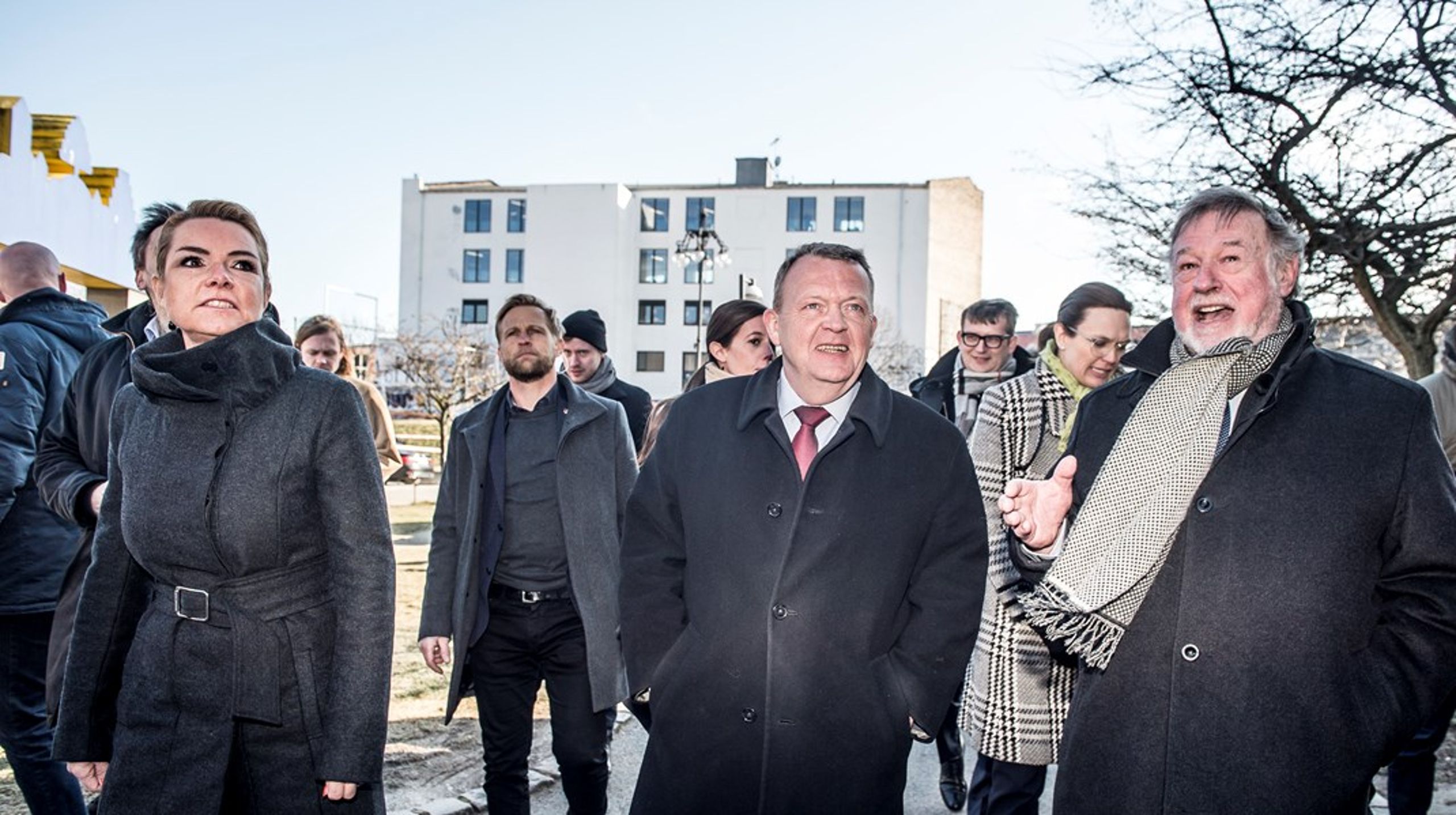 Arkivbillede. Lars Løkke præsenterer ghettoudspil i Mjølnerparken i 2018, da han var statsminister. Nu er der faldet en EU-dom i det, Esben kalder Løkkes "hovedværk".