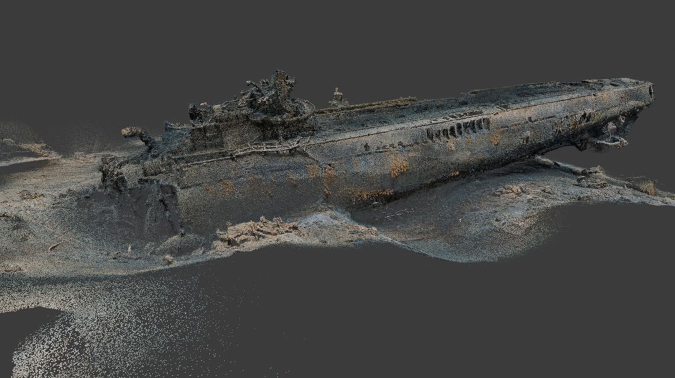 3D-model af havbunden og vraget af&nbsp;U-864.