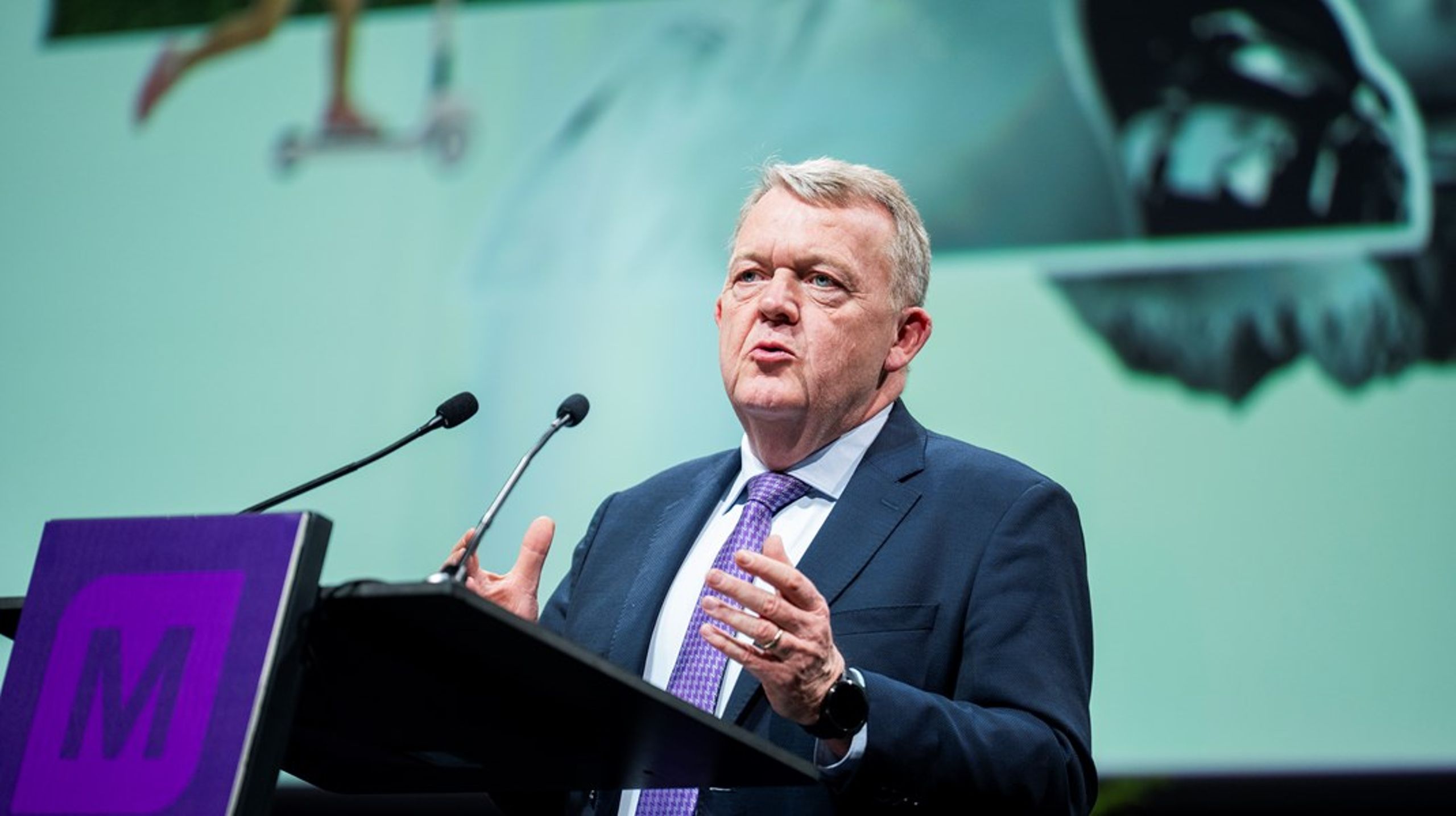 Udenrigsminister og partiformand i Moderaterne Lars Løkke Rasmussen under partiets landsmøde i 2025. Arkivfoto.&nbsp;