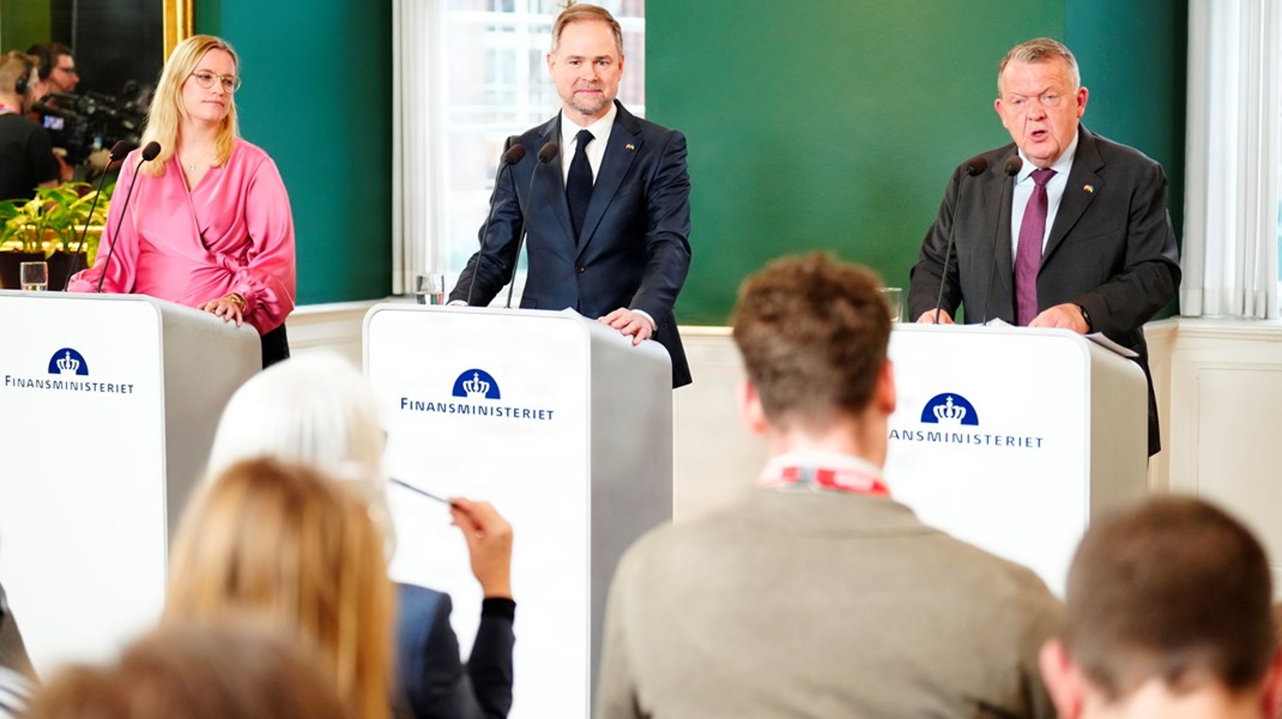 Økonomiminister Stephanie Lose, finansminister Nicolai Wammen og udenrigsminister Lars Løkke Rasmussen under regeringens præsentation af 2035-planen.
