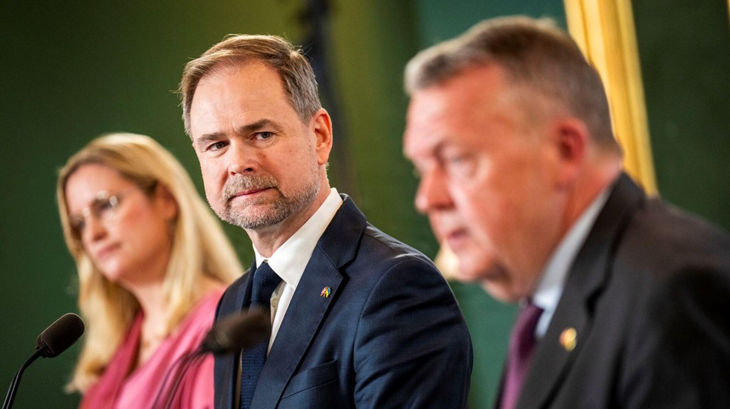 Finansminister Nicolai Wammen (S), økonomiminister Stephanie Lose (V) og udenrigsminister Lars Løkke Rasmussen præsenterede regeringens økonomiske 2035-plan foran pressen tirsdag formiddag i Finansministeriet.