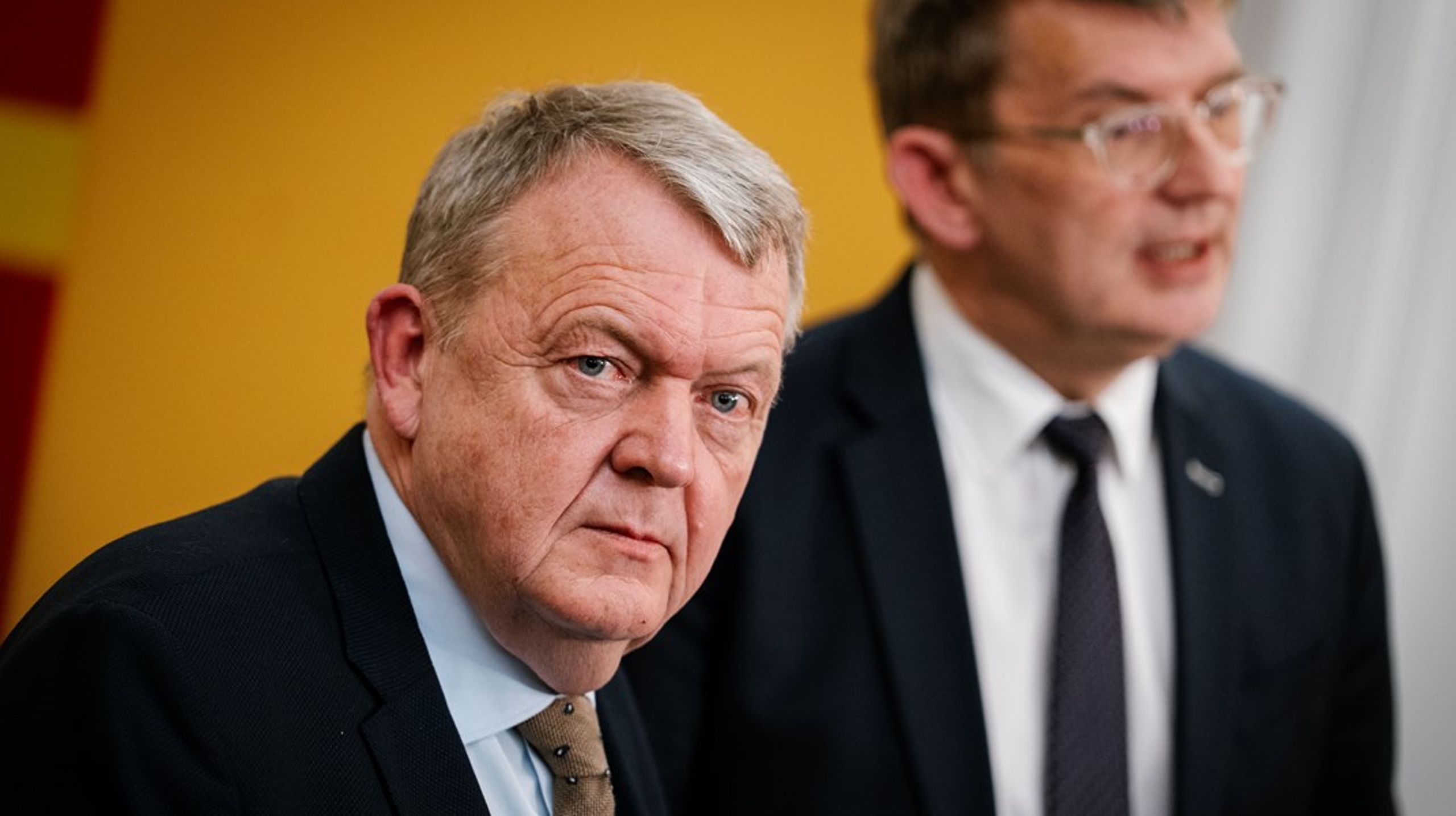 Moderaterne og deres formand udenrigsminister Lars Løkke Rasmussen har oplevet stigende opbakning i målingerne den seneste måned. Her holder han doorstep med forsvarsminister Troels Lund Poulsen (V) om Danmarks forhold til USA 6. januar 2026.