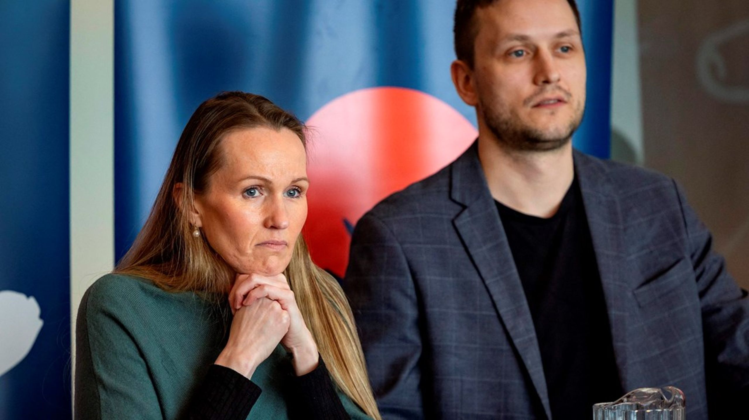 Anna Wangenheim og partiformand Jens-Frederik Nielsen under valgkampen i marts 2025.&nbsp;
