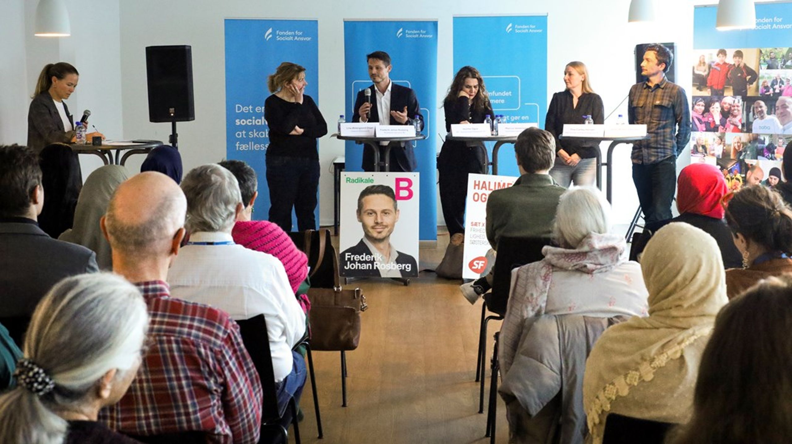 En stuvende fuld kantine lagde onsdag hus til en debat om de mere sjældne emner i valgkampen - civilsamfundet og dets rolle i velfærd, beredskab og trivsel. Fonden for Socialt Ansvar, som er organisationen bag blandt andet Natteravne, Bydelsmødre og Baba havde inviteret.