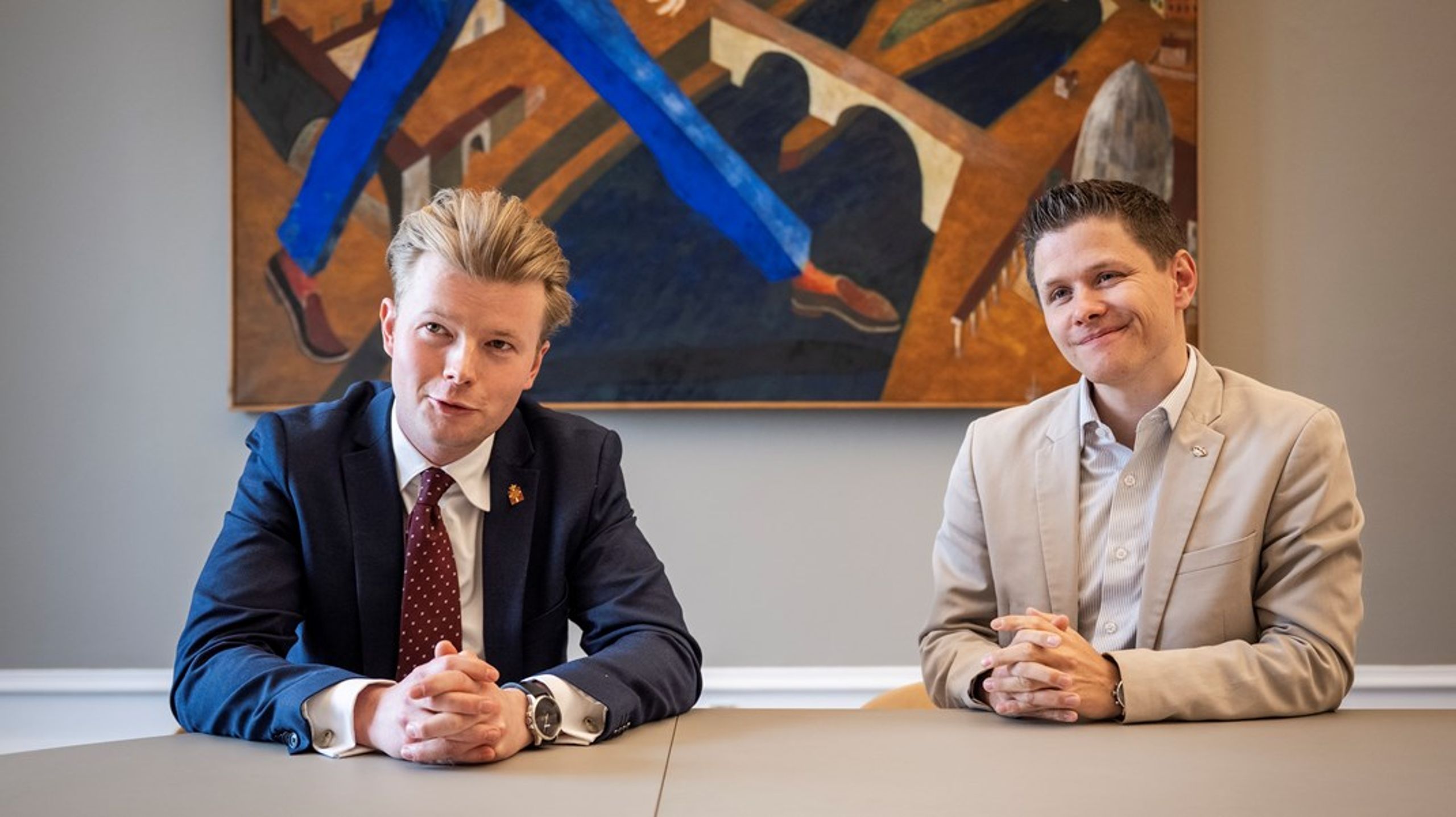 Christian Vigilius (tv.) og Anders Storgaard (th.) repræsenterede hver deres fløj i Konservativ Ungdom.&nbsp;