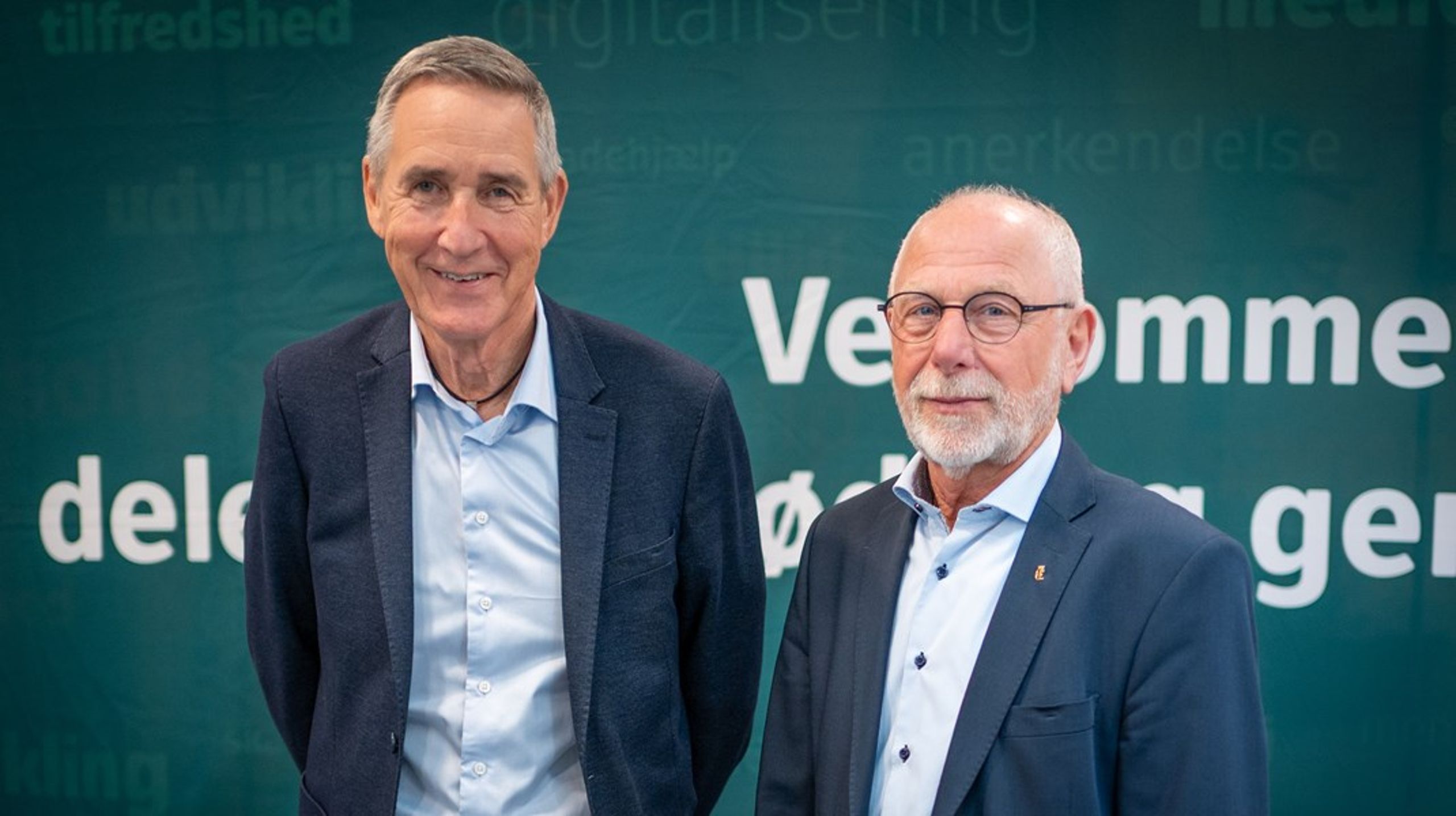 Knud Nielsen (tv) overtager formandsposten i GF Fonden fra&nbsp;Jørgen Kristoffersen (th).