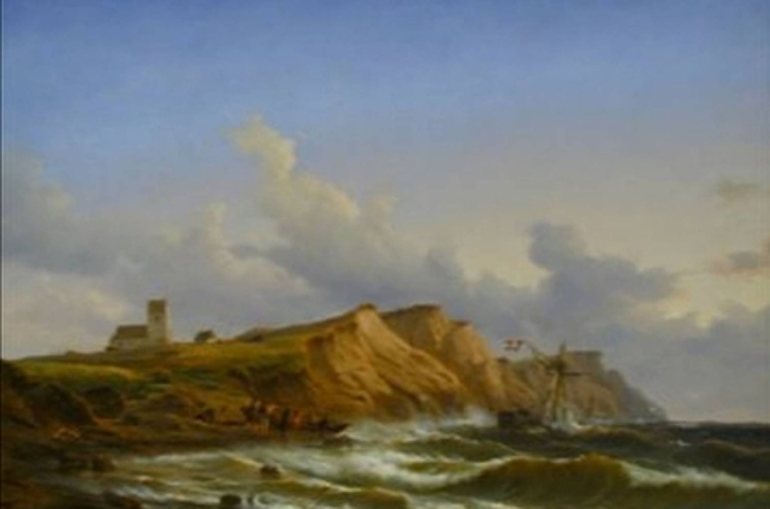 "Skibbrud efter storm ved Jyllands vestkyst ud for Ferring Kirke" af C. F. Sørensen. Det var i 1848. Men hvordan ser stedet ud i dag?