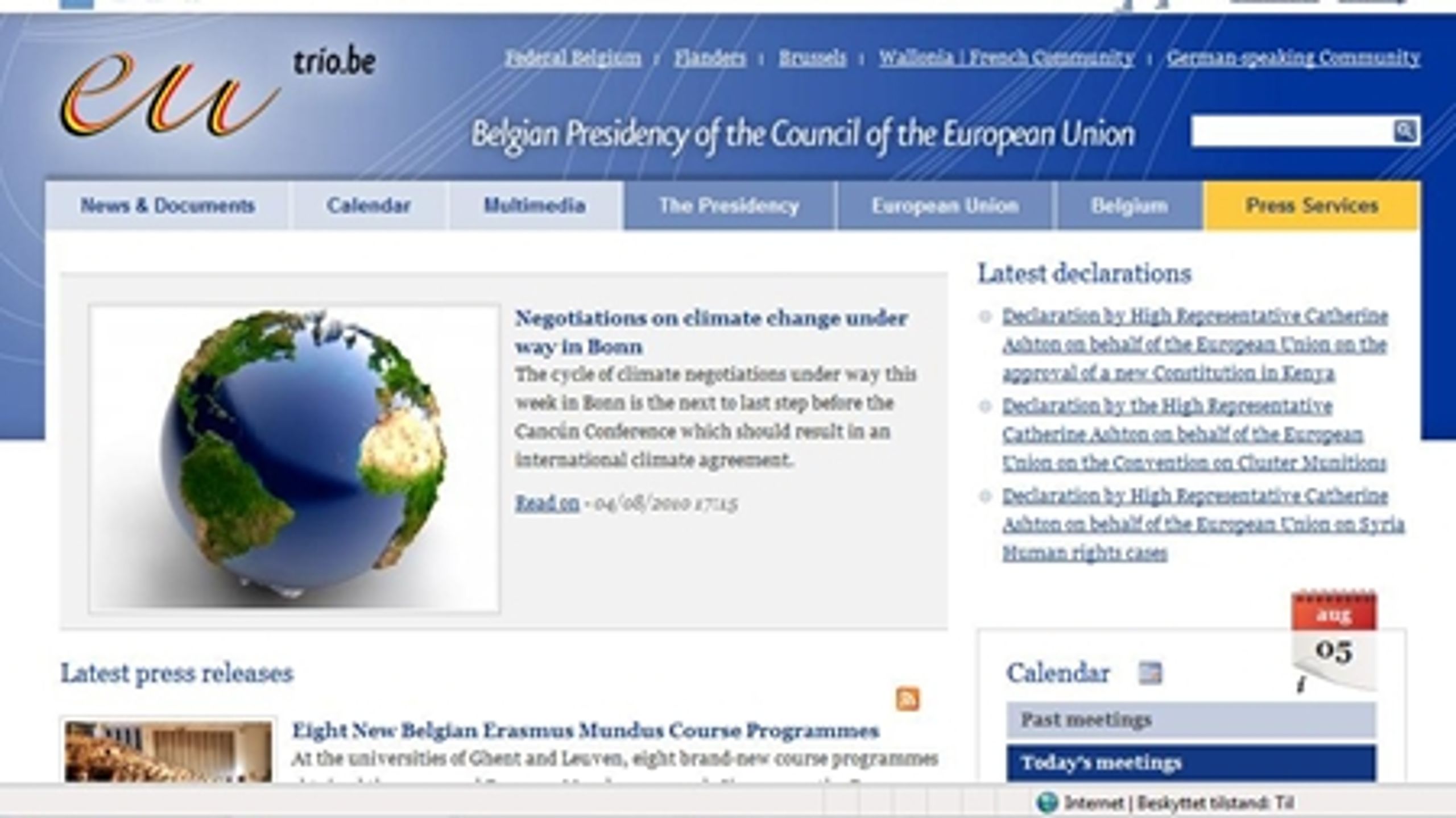 Det belgiske EU-formandskabs hjemmeside.