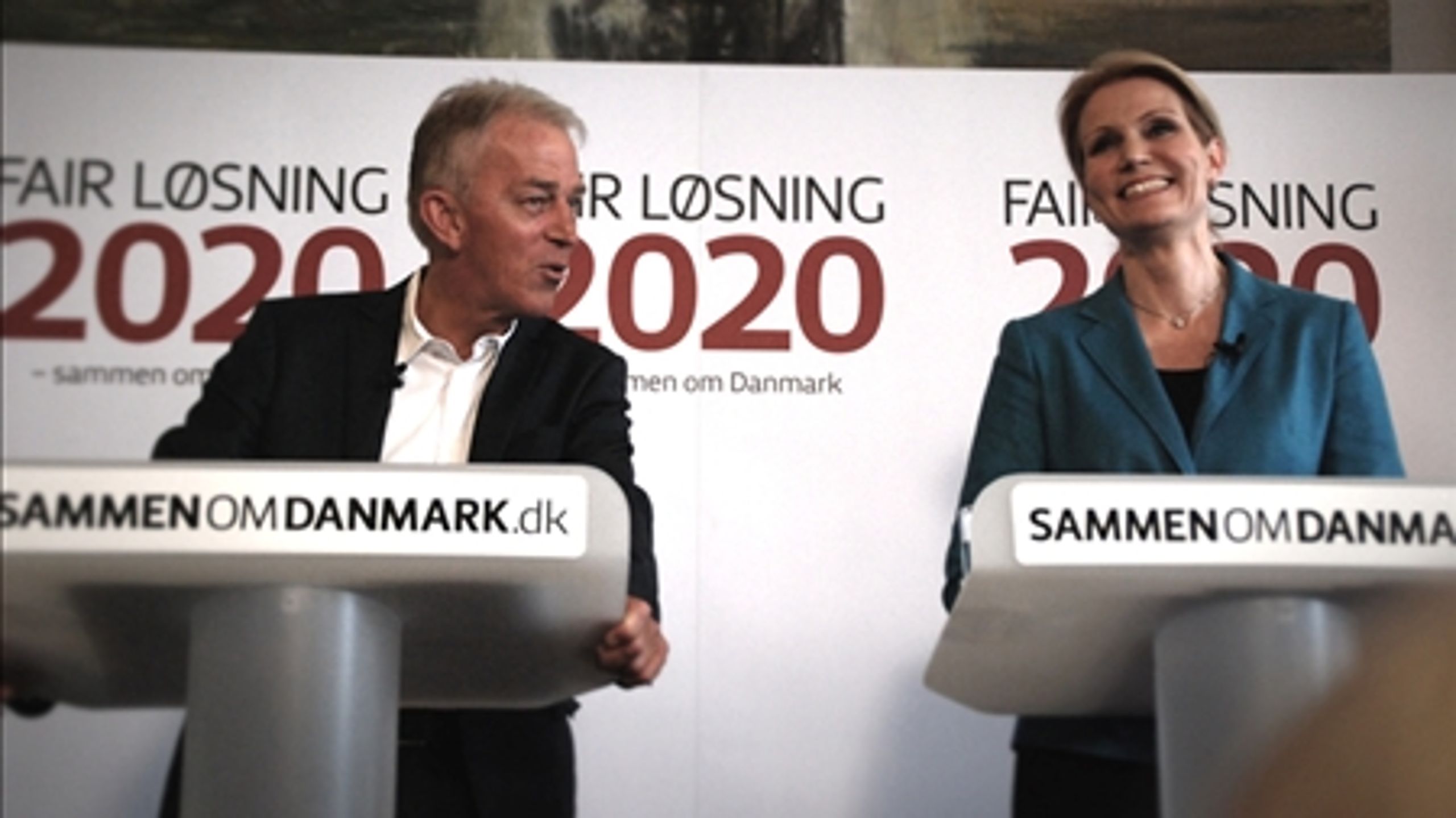 Villy Søvndal og Helle Thorning-Schmidt ved fremlæggelsen af S-SF's "Fair Løsning". De fik opbakning fra LO. Spørgsmålet er nu, om fagbevægelsen har fået tilstrækkelig belønning for dens støtte. 