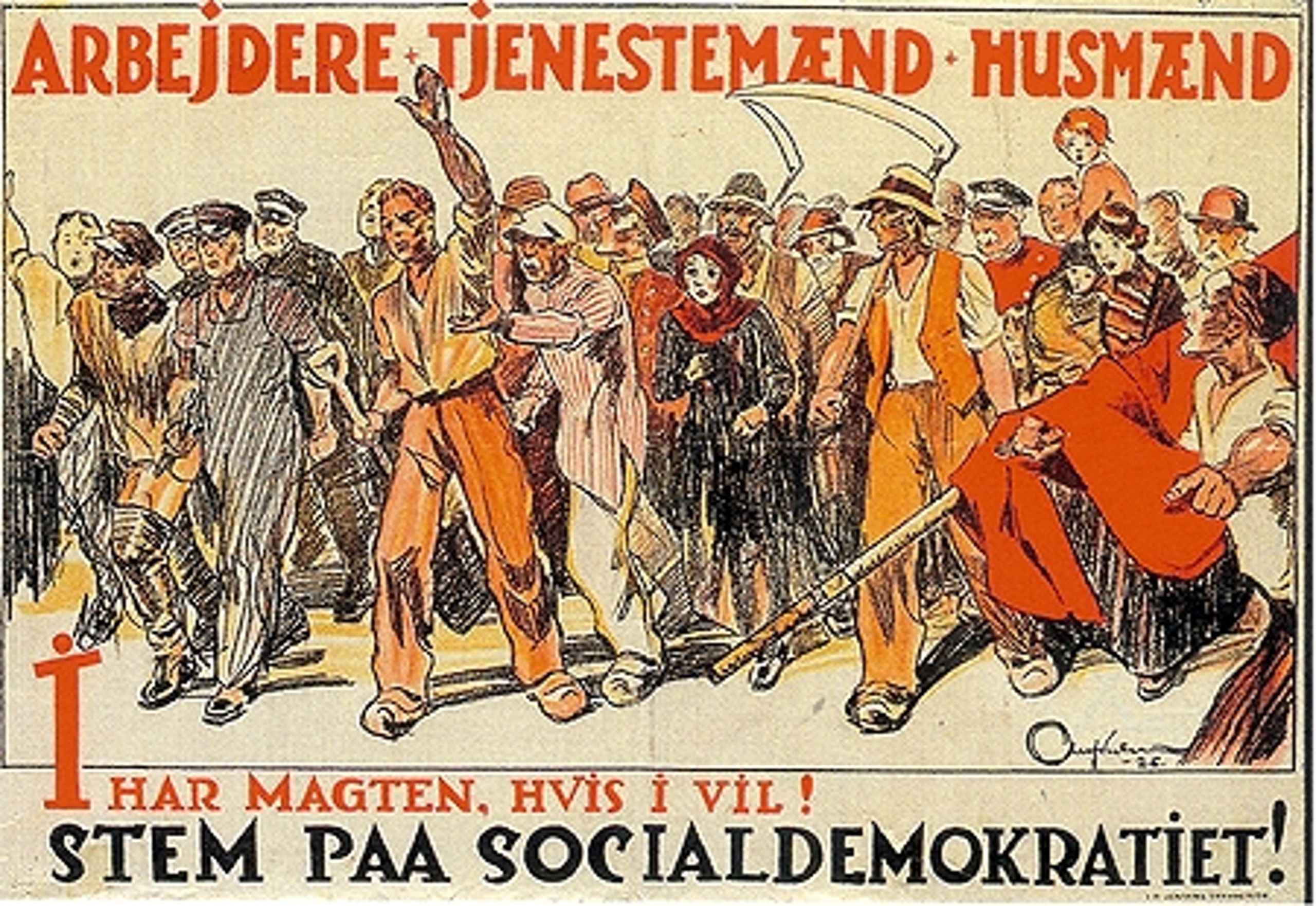 I sin plakat for Socialdemokratiet op til valget i 1926 tog Oluf Nielsen udgangspunkt i vælgerne og budskabet. Den var ikke gået i dag, hvor hver kandidat hylder sig selv.