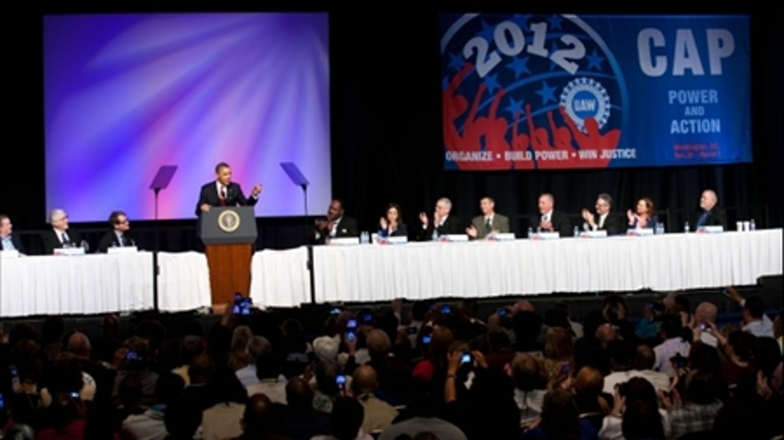 Præsident Obama talte 28. februar til medlemmer af fagforeningen 'United Auto Workers' i Washington, D.C.