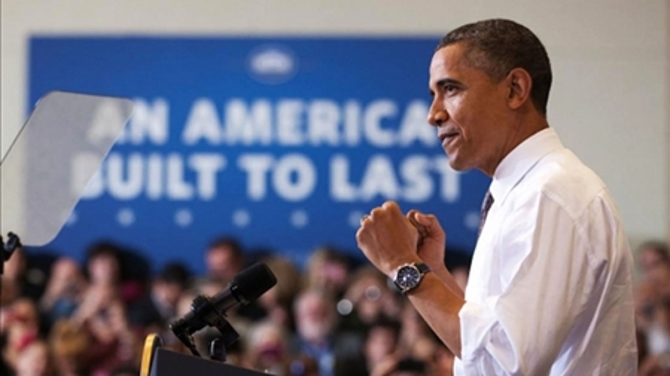 Præsident Obama taler ved et vælgermøde i Ohio, der er en af de vigtigste svingstater i valgkampen.