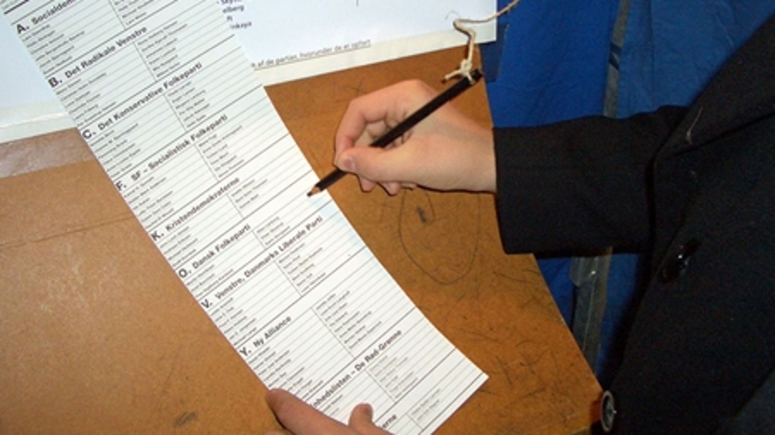 Dansk Folkeparti vil afbureaukratisere kommunalvalgene. Her er det en stemmeseddel fra et folketingsvalg.