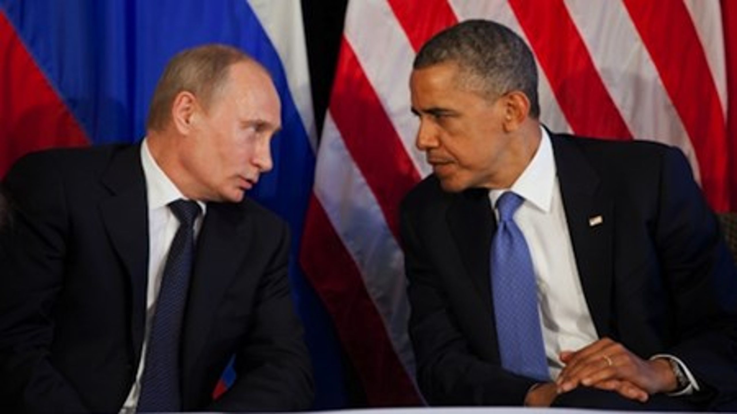 Obama og Putin diskuterer politik ved et tidligere bilateralt møde. <br>